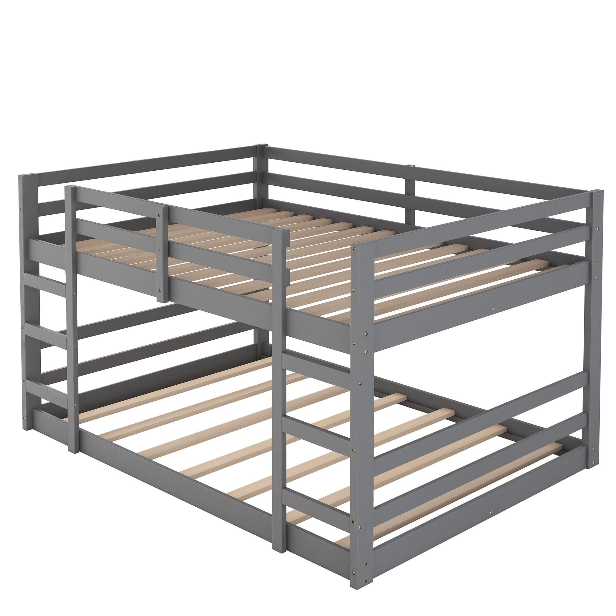 Full Over Full Low Bunk Bed with Ladder - Gray