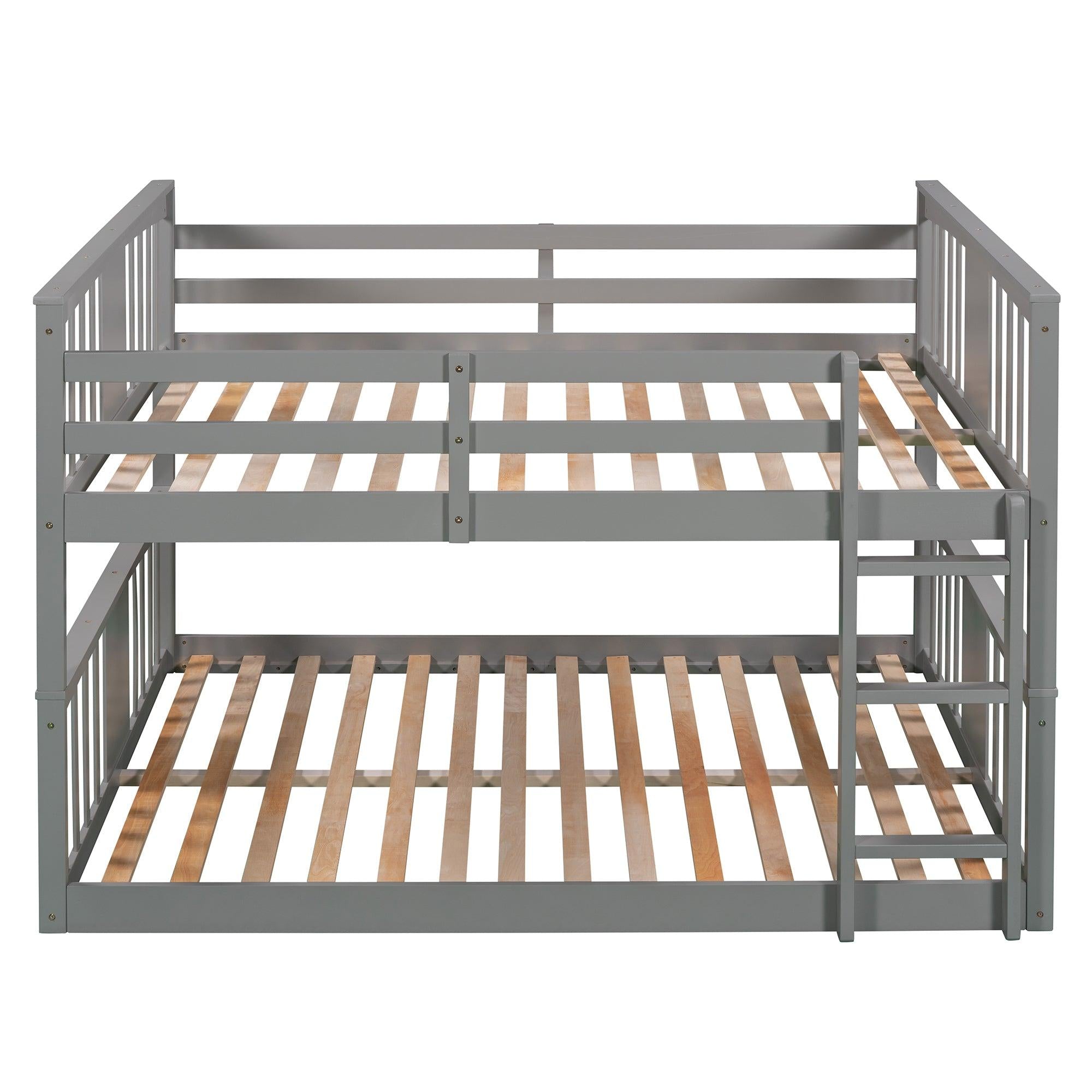 Full Over Full Low Bunk Bed with Ladder - Gray