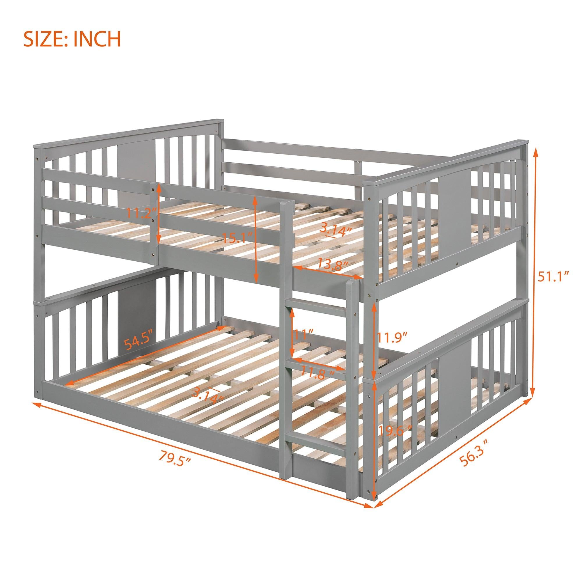 Full Over Full Low Bunk Bed with Ladder - Gray