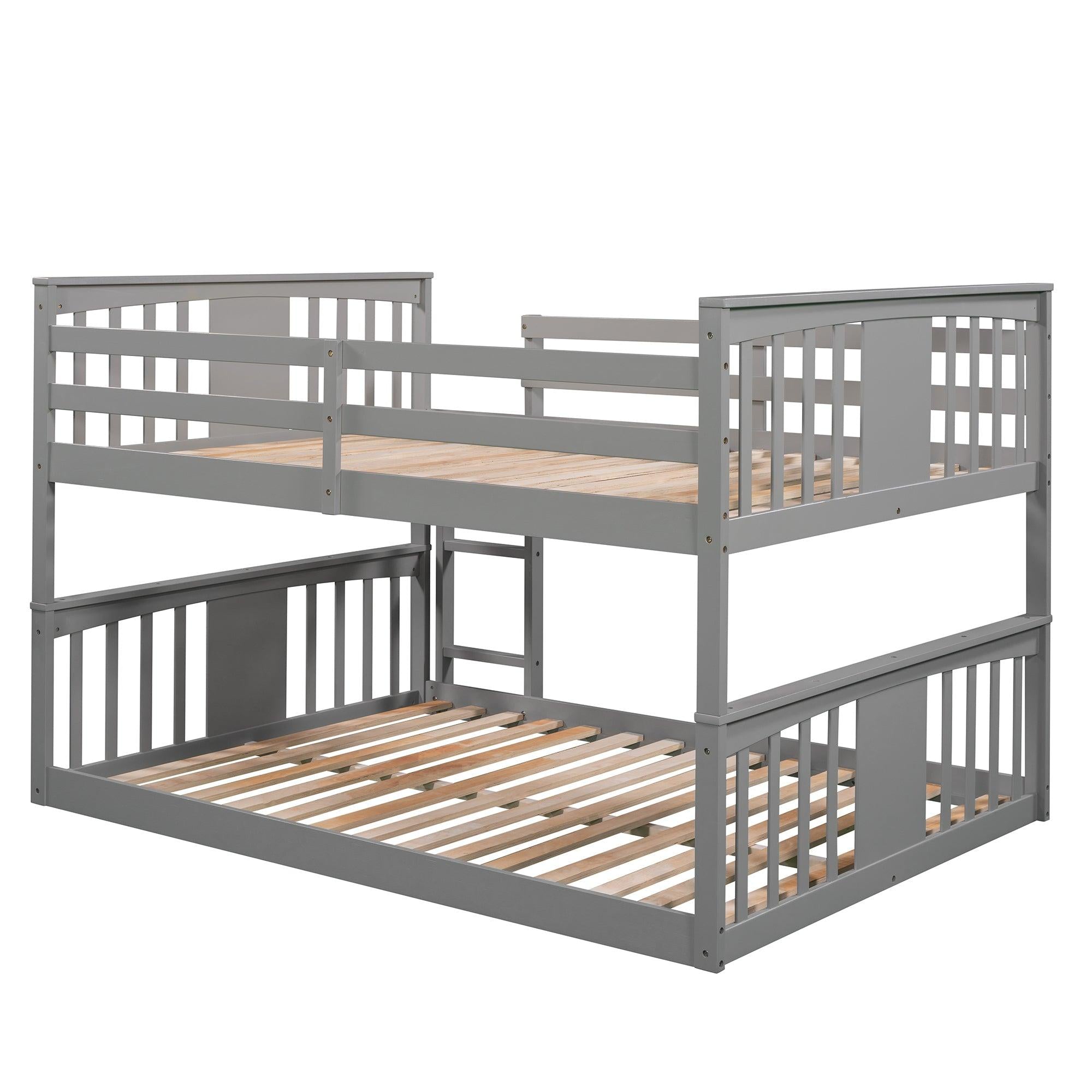 Full Over Full Low Bunk Bed with Ladder - Gray