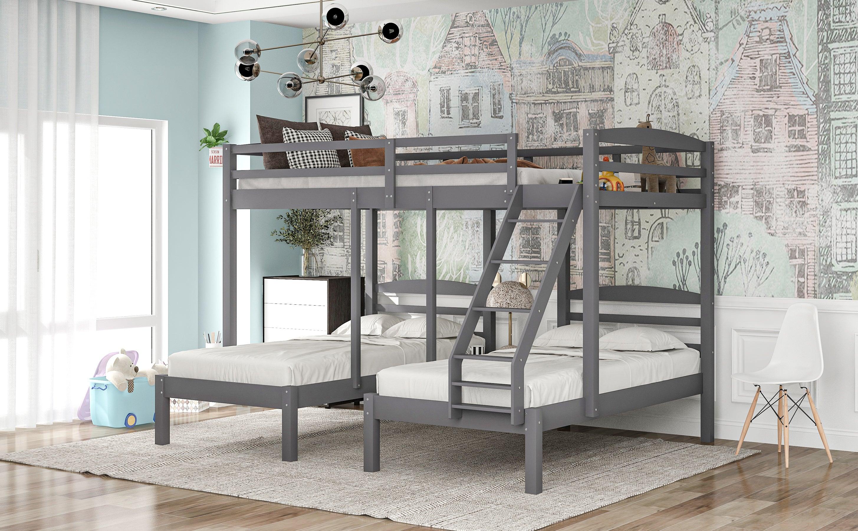 Full over Twin and Twin Bunk Bed - Gray