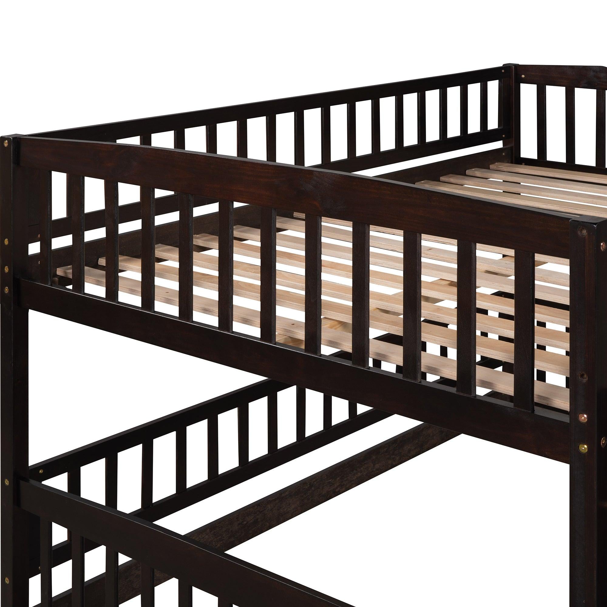 Full over Full Low Bunk Bed with Slide, Fence and Ladder - Espresso