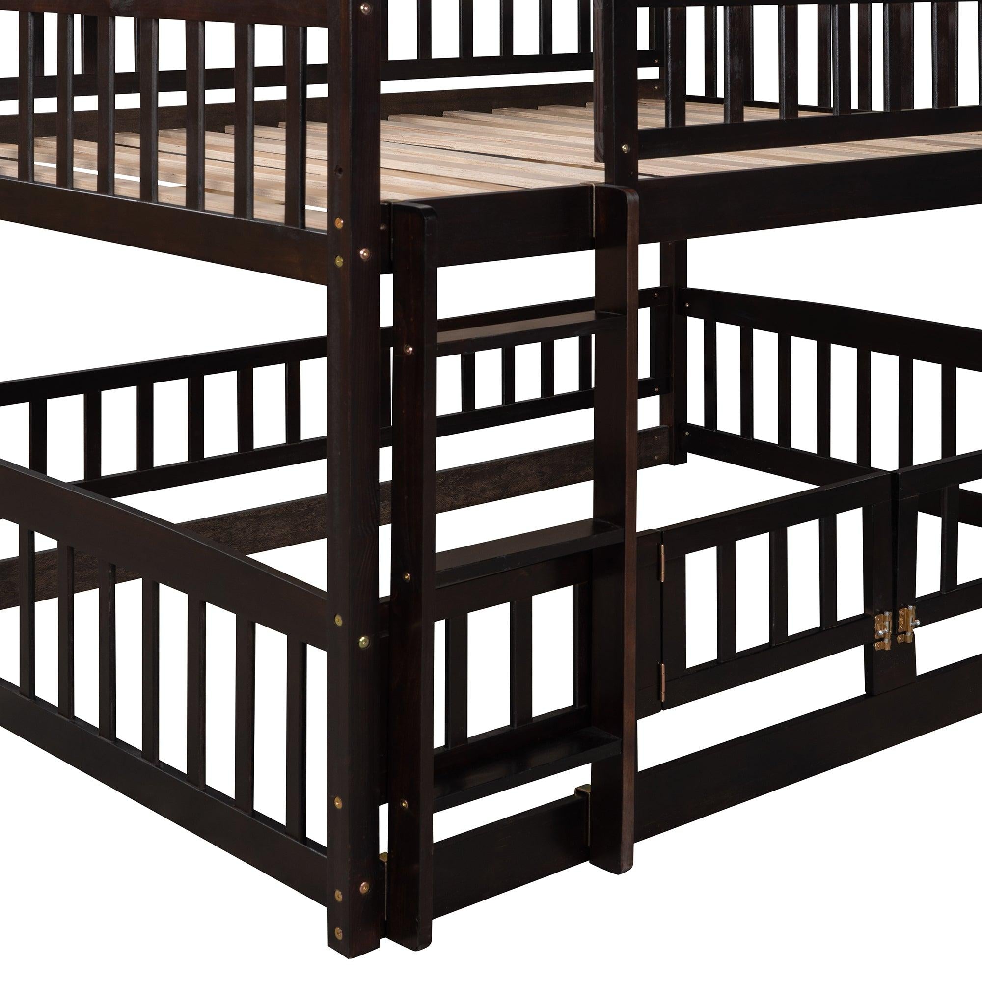 Full over Full Low Bunk Bed with Slide, Fence and Ladder - Espresso