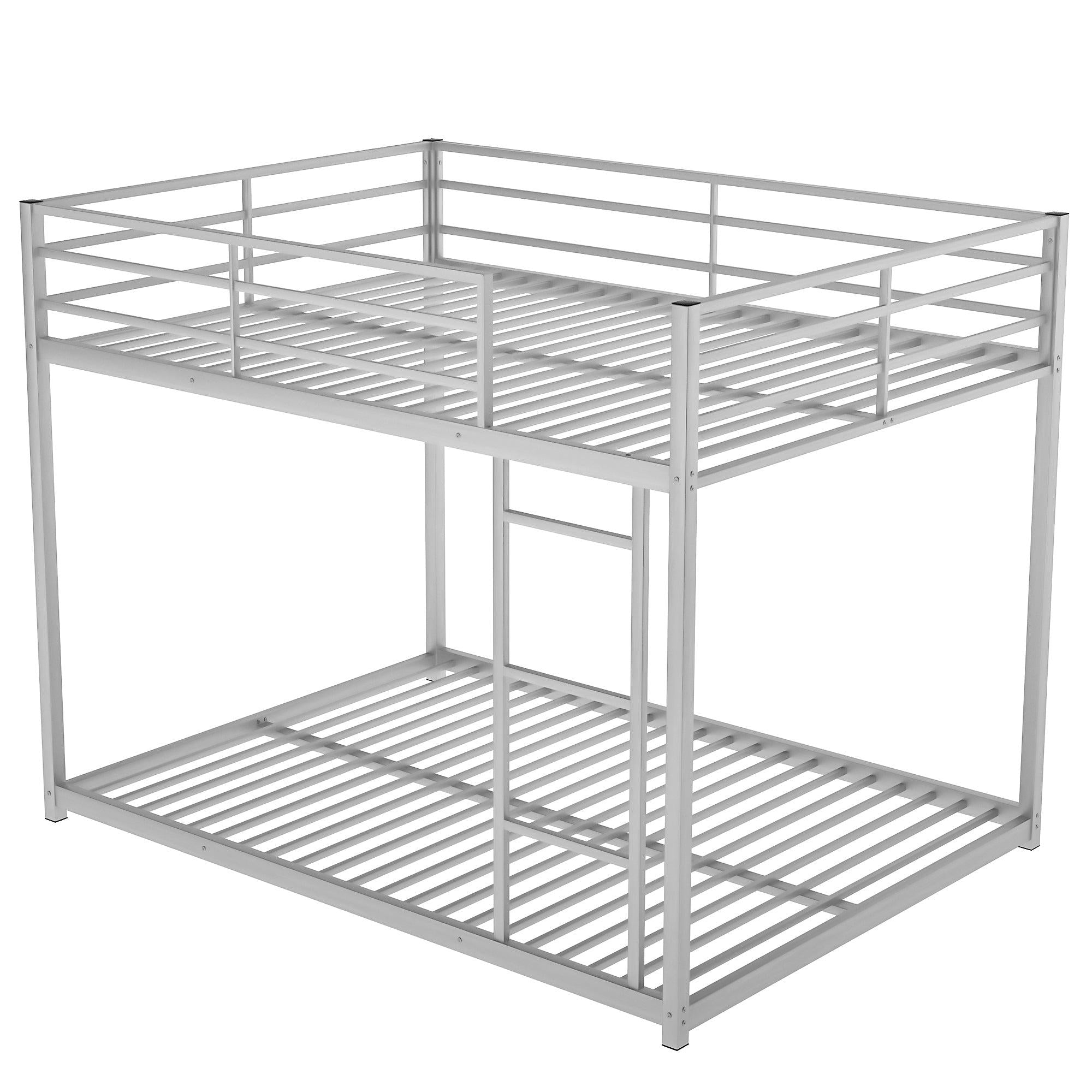 Full over Full Low Metal Bunk Bed with Ladder and Guardrail - Silver