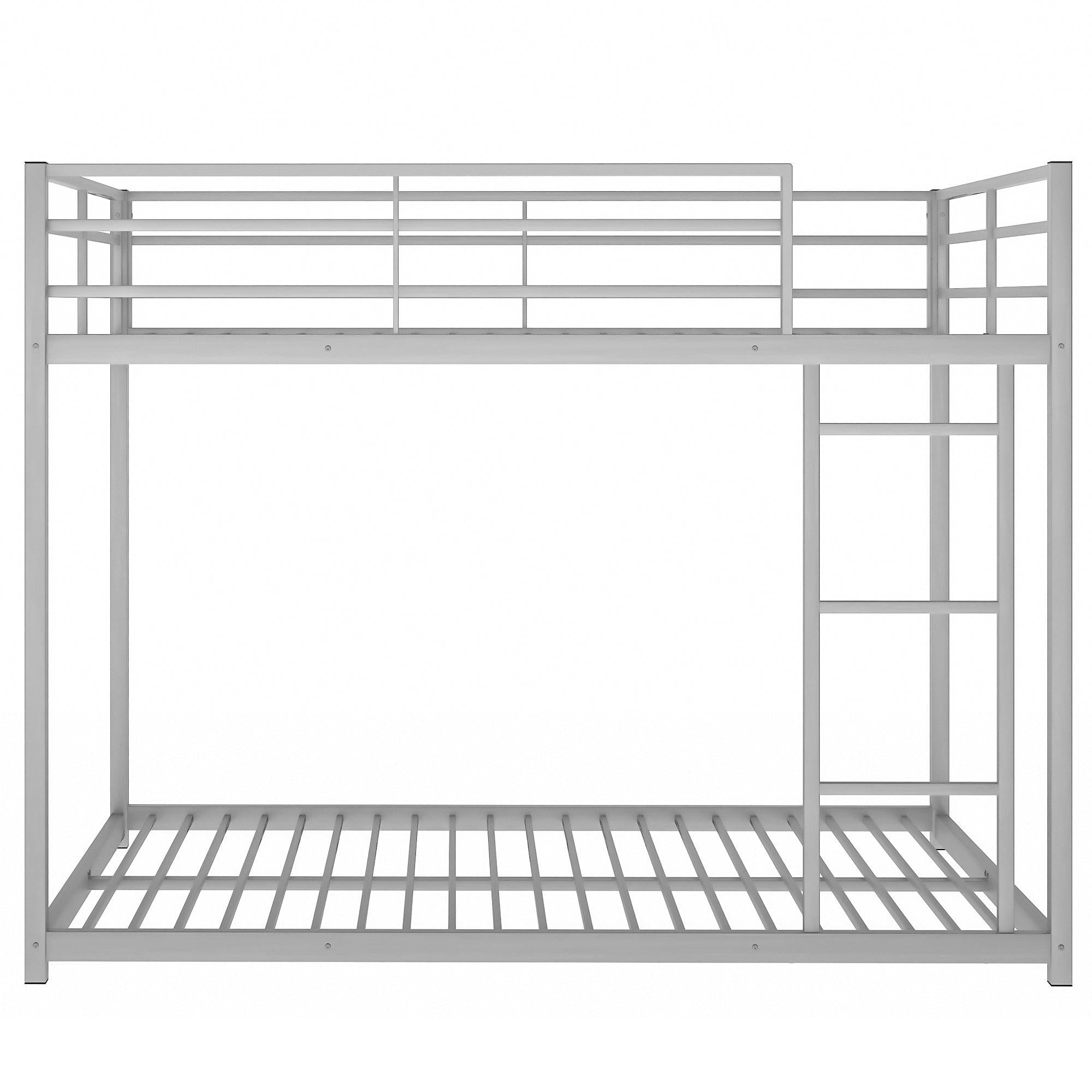 Full over Full Low Metal Bunk Bed with Ladder and Guardrail - Silver