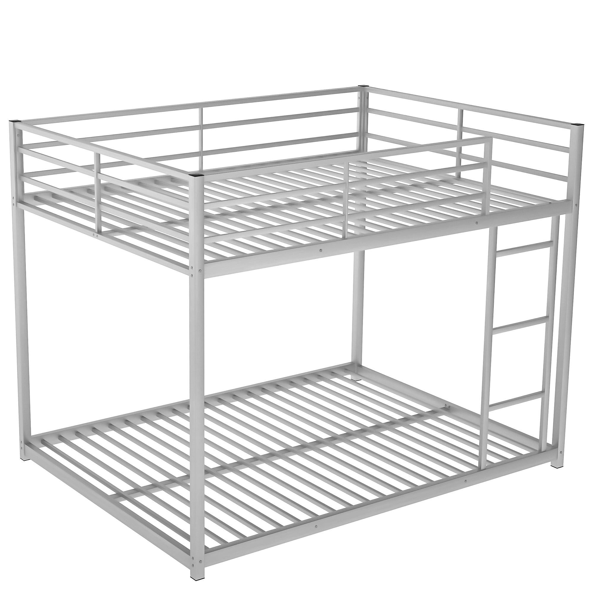 Full over Full Low Metal Bunk Bed with Ladder and Guardrail - Silver