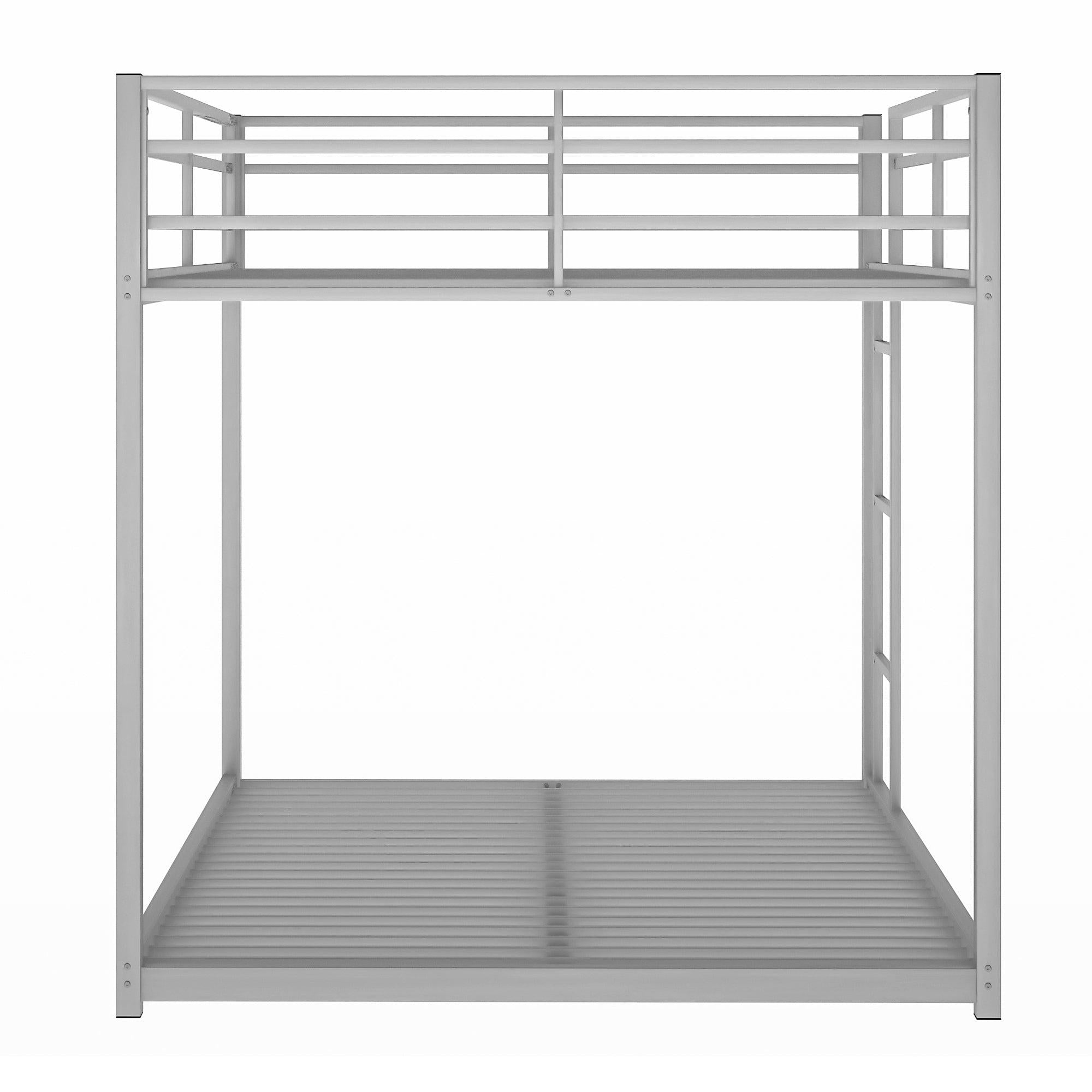 Full over Full Low Metal Bunk Bed with Ladder and Guardrail - Silver