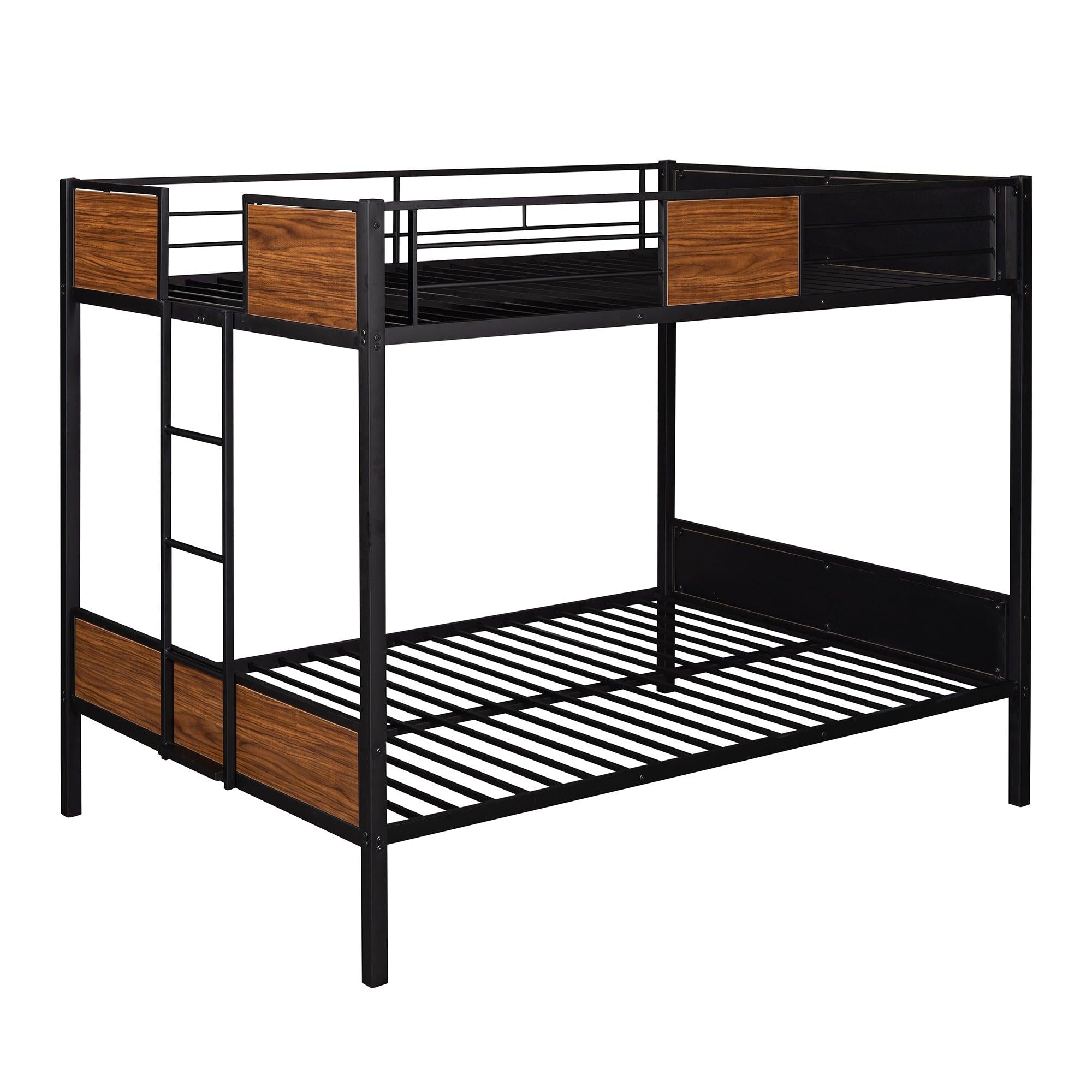 Modern Style Full over Full Metal Bunk Bed Safety Rail and Built-in Ladder