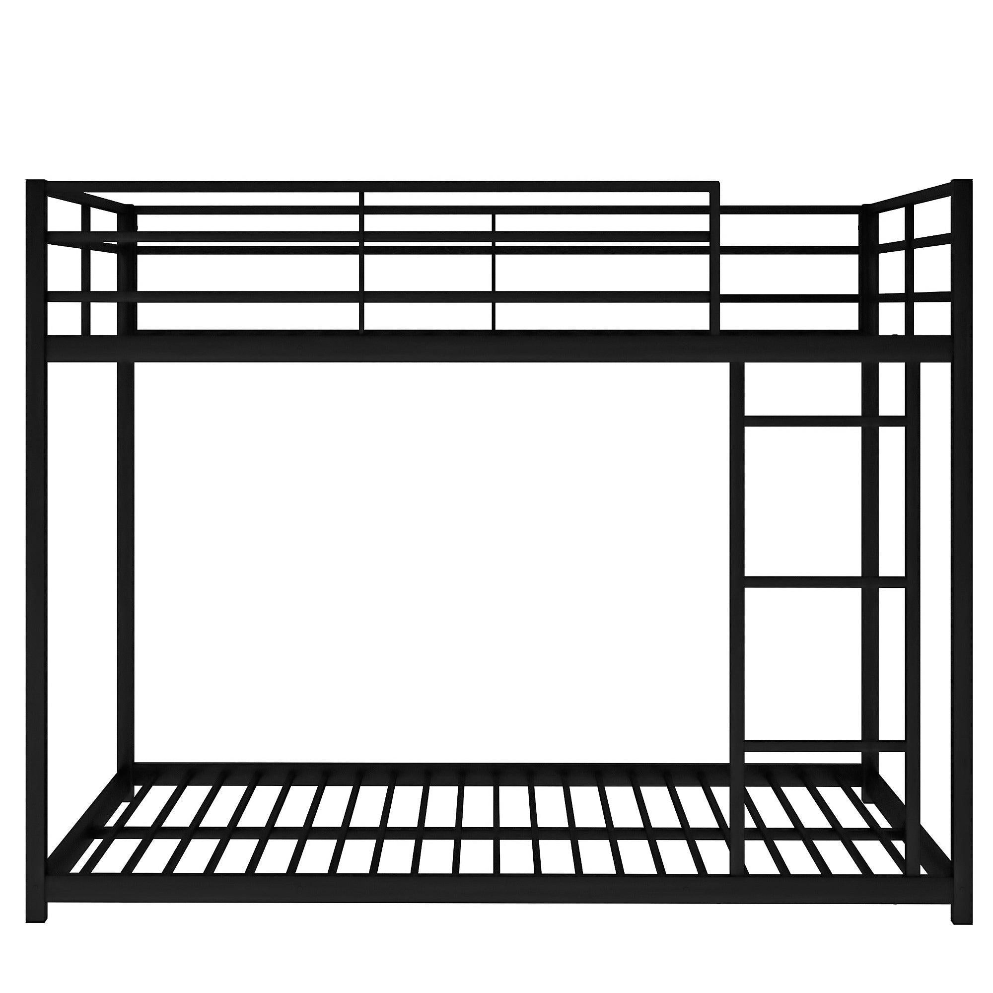 Full over Full Low Metal Bunk Bed with Ladder and Guardrail - Black