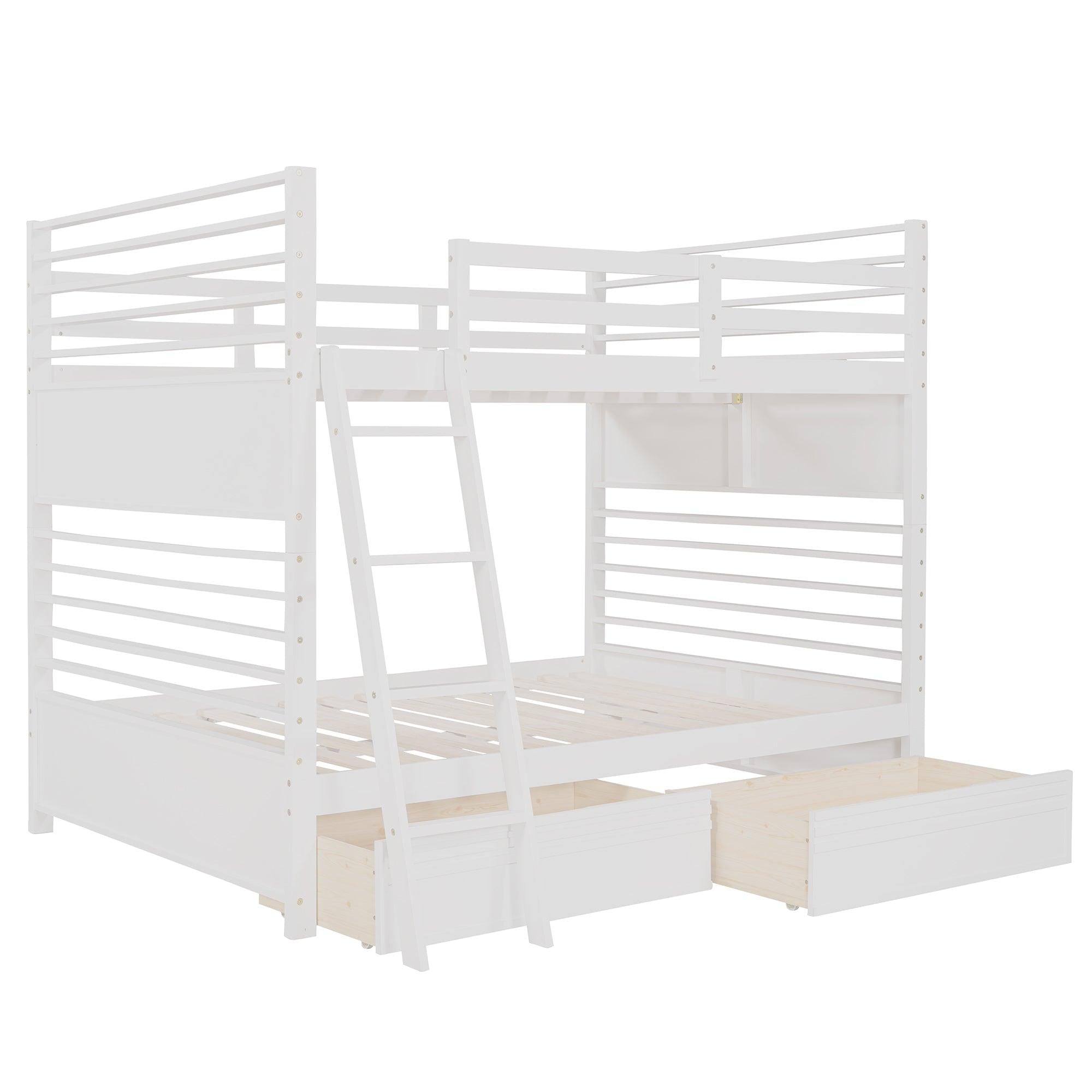 Full over Full Bunk Bed with Drawers, Ladder, Head and Footboard - White