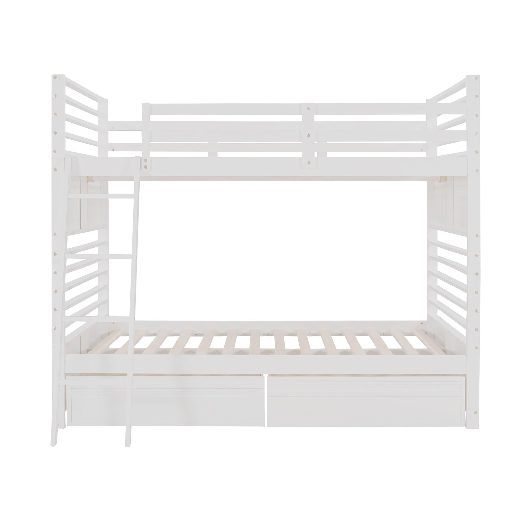 Full over Full Bunk Bed with Drawers, Ladder, Head and Footboard - White