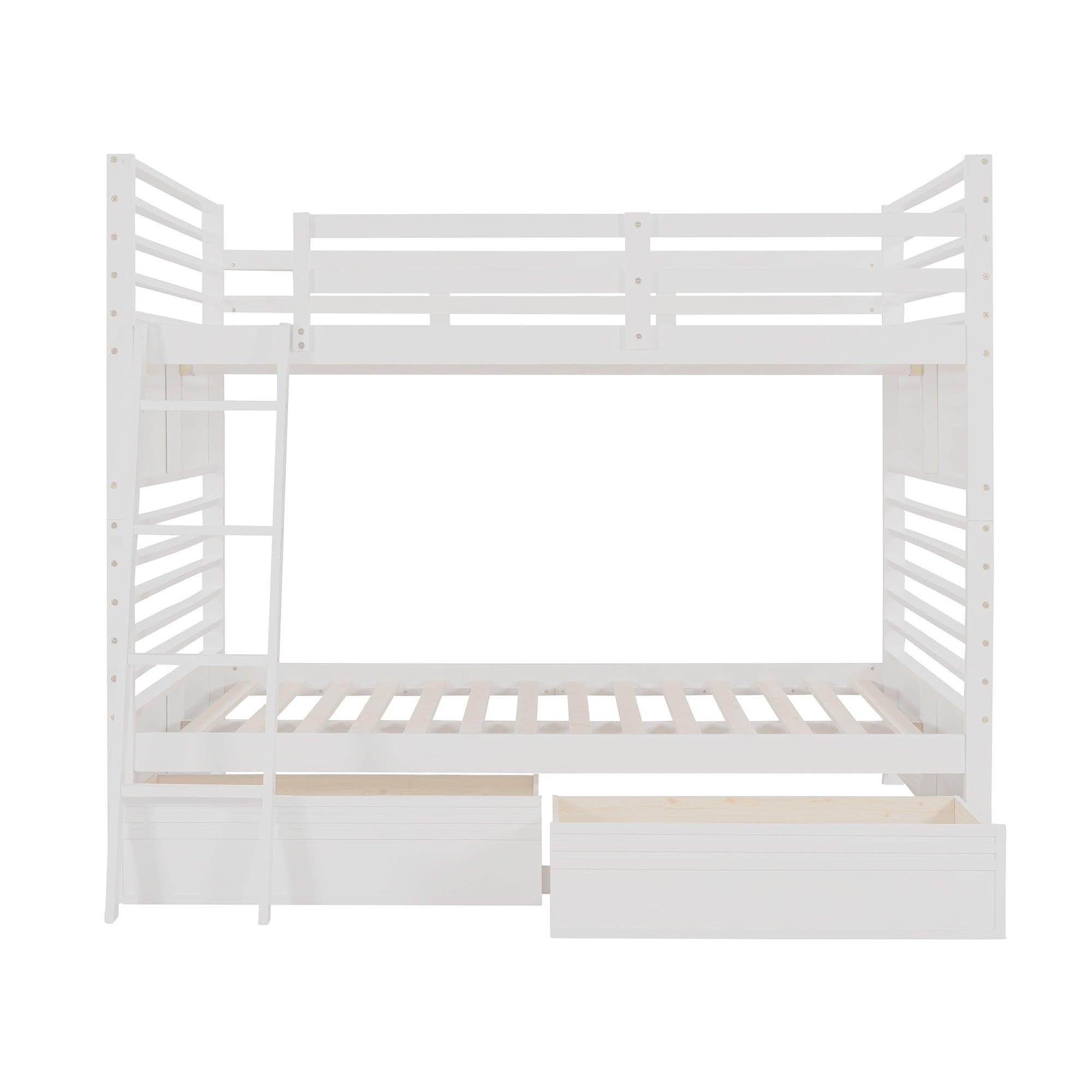 Full over Full Bunk Bed with Drawers, Ladder, Head and Footboard - White