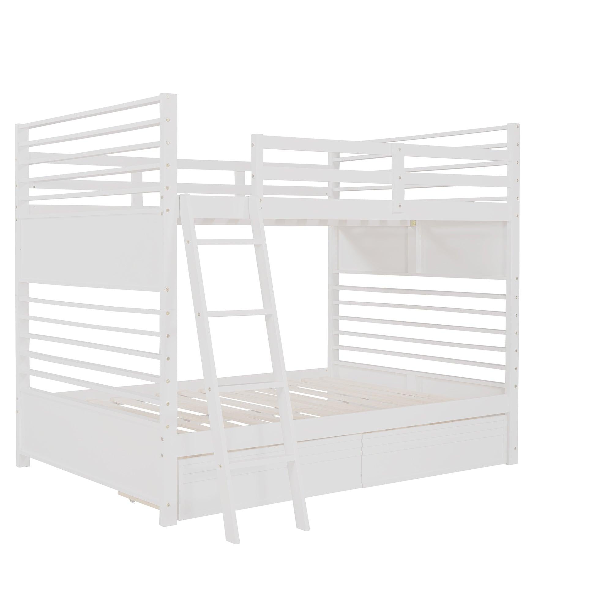 Full over Full Bunk Bed with Drawers, Ladder, Head and Footboard - White