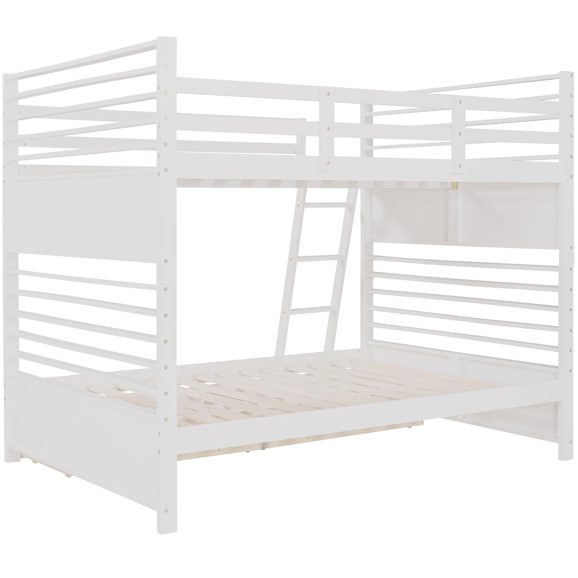 Full over Full Bunk Bed with Drawers, Ladder, Head and Footboard - White