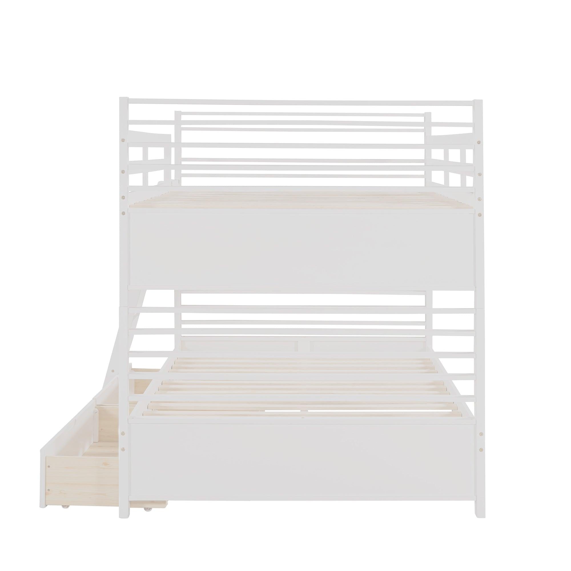 Full over Full Bunk Bed with Drawers, Ladder, Head and Footboard - White