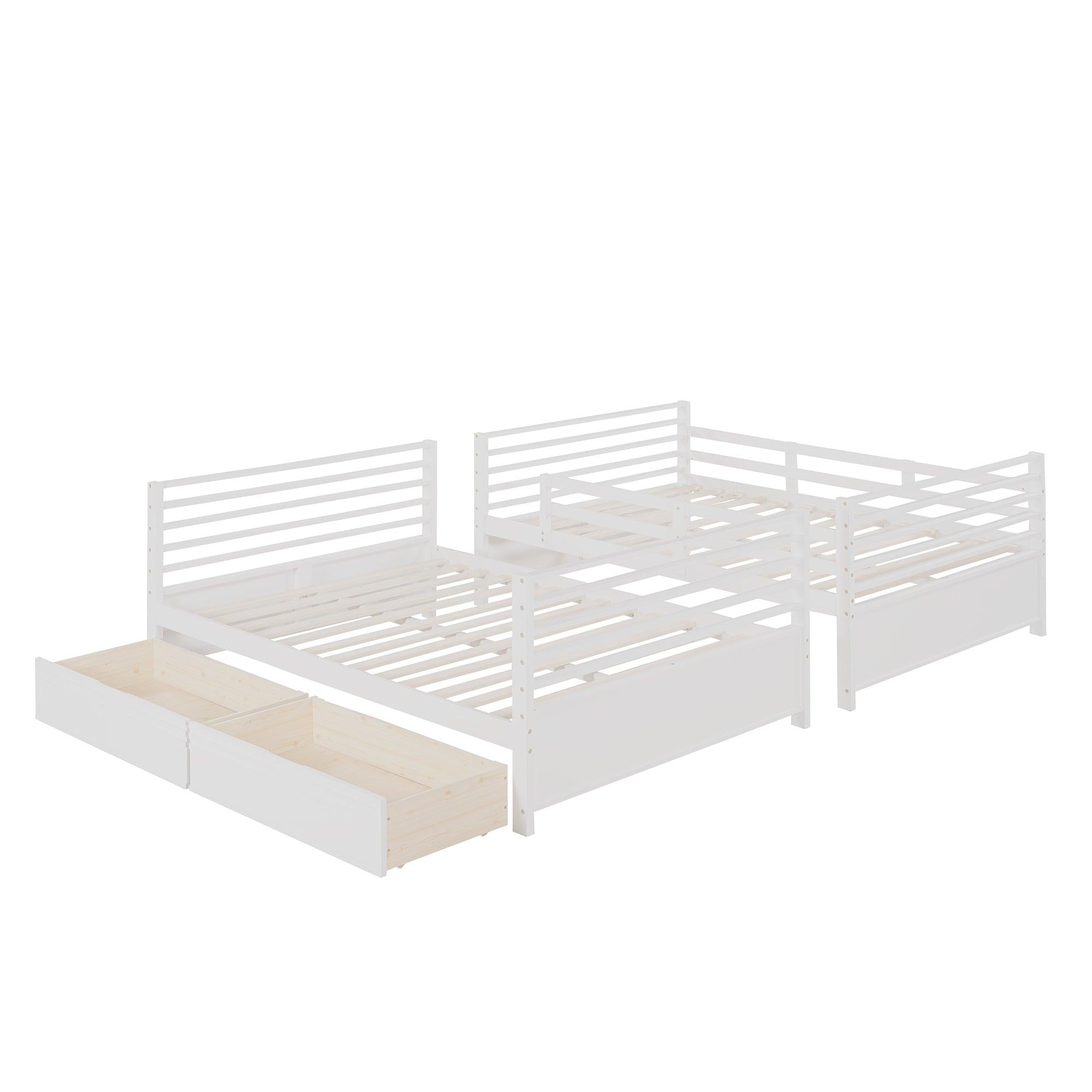 Full over Full Bunk Bed with Drawers, Ladder, Head and Footboard - White