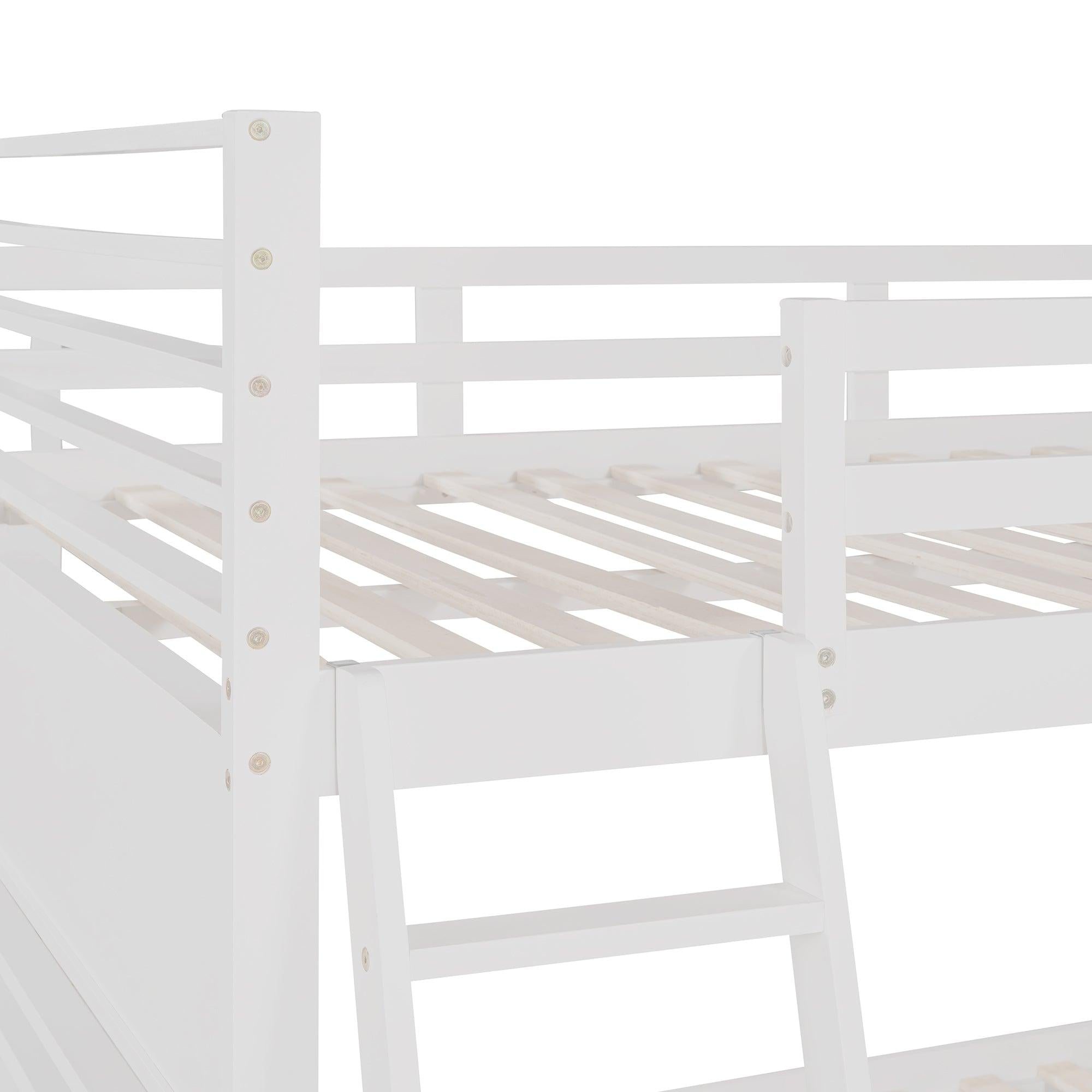 Full over Full Bunk Bed with Drawers, Ladder, Head and Footboard - White