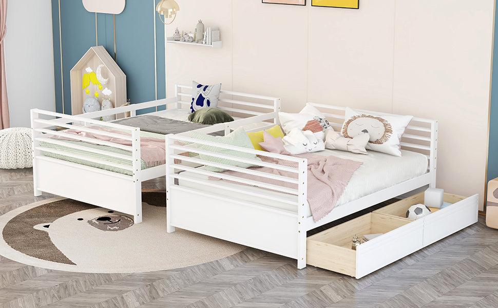 Full over Full Bunk Bed with Drawers, Ladder, Head and Footboard - White