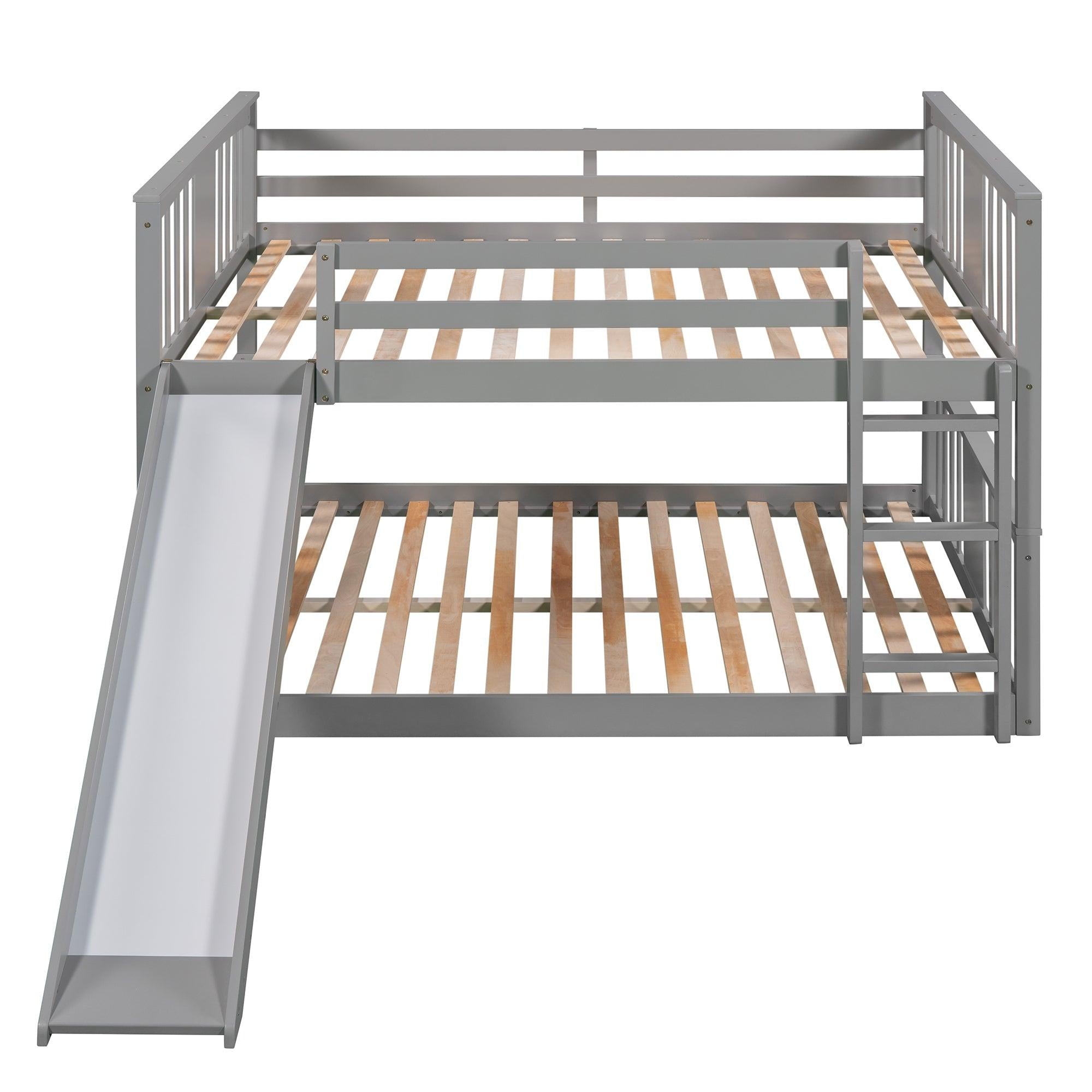 Full Over Full Bunk Bed with Ladder with Slide - Gray