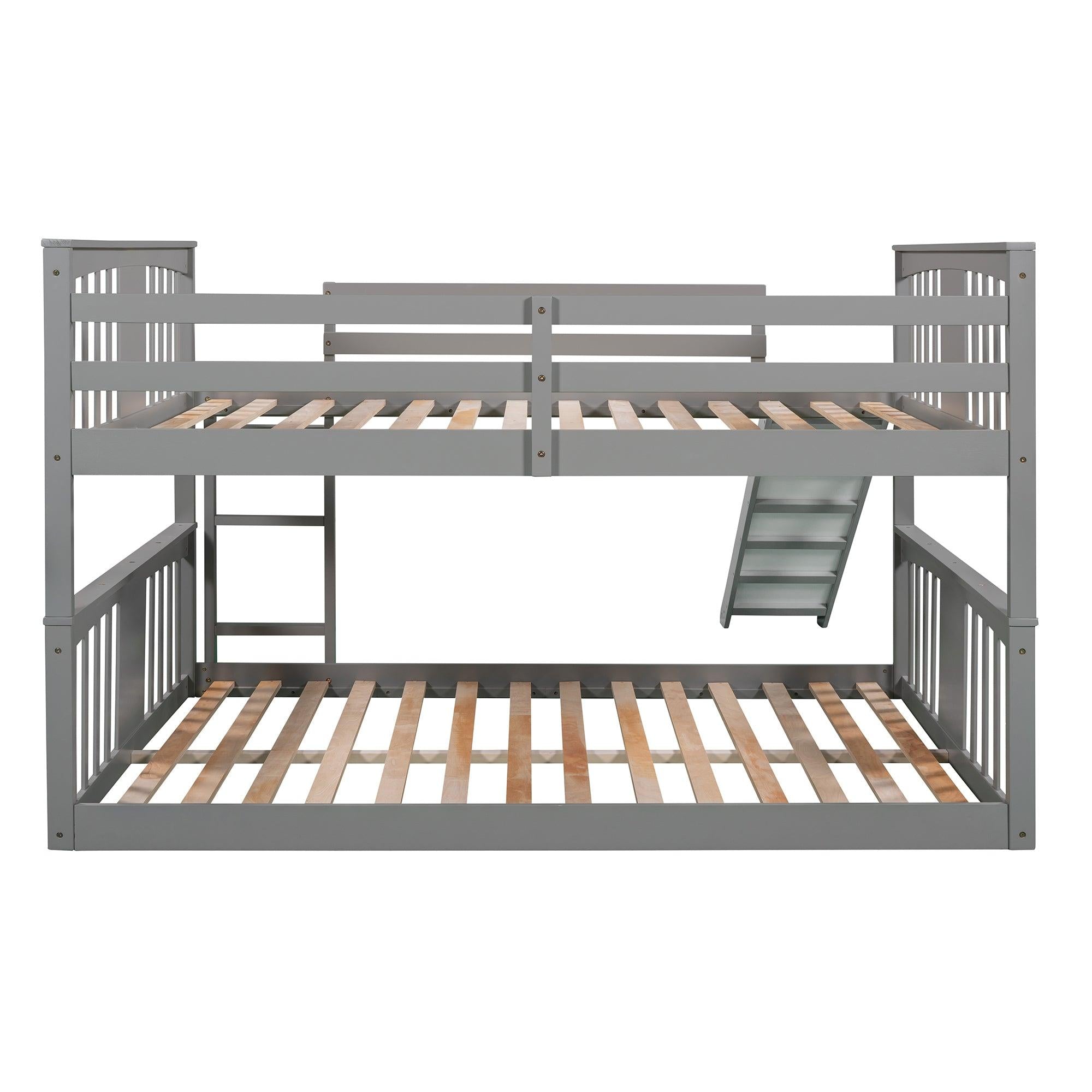 Full Over Full Bunk Bed with Ladder with Slide - Gray