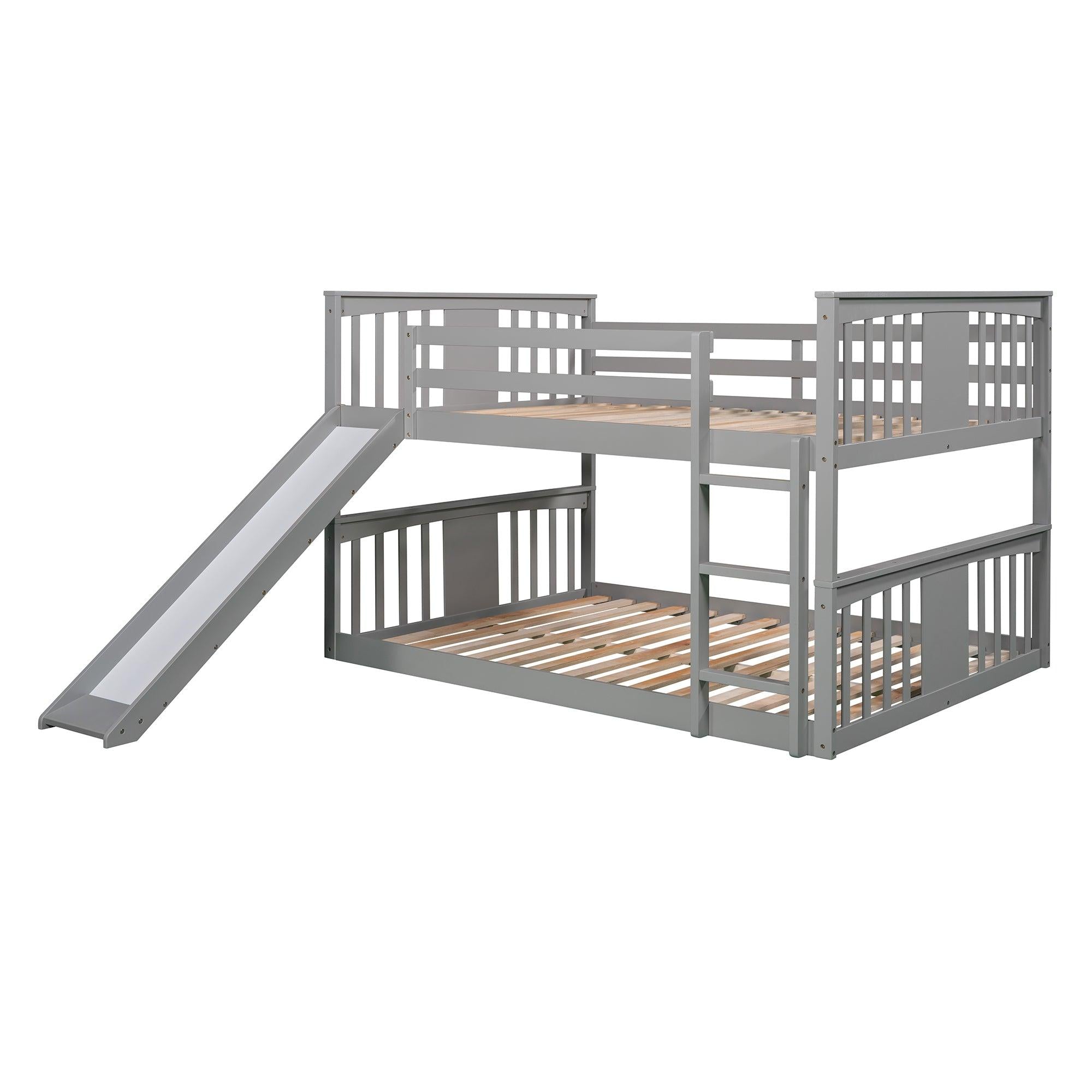 Full Over Full Bunk Bed with Ladder with Slide - Gray