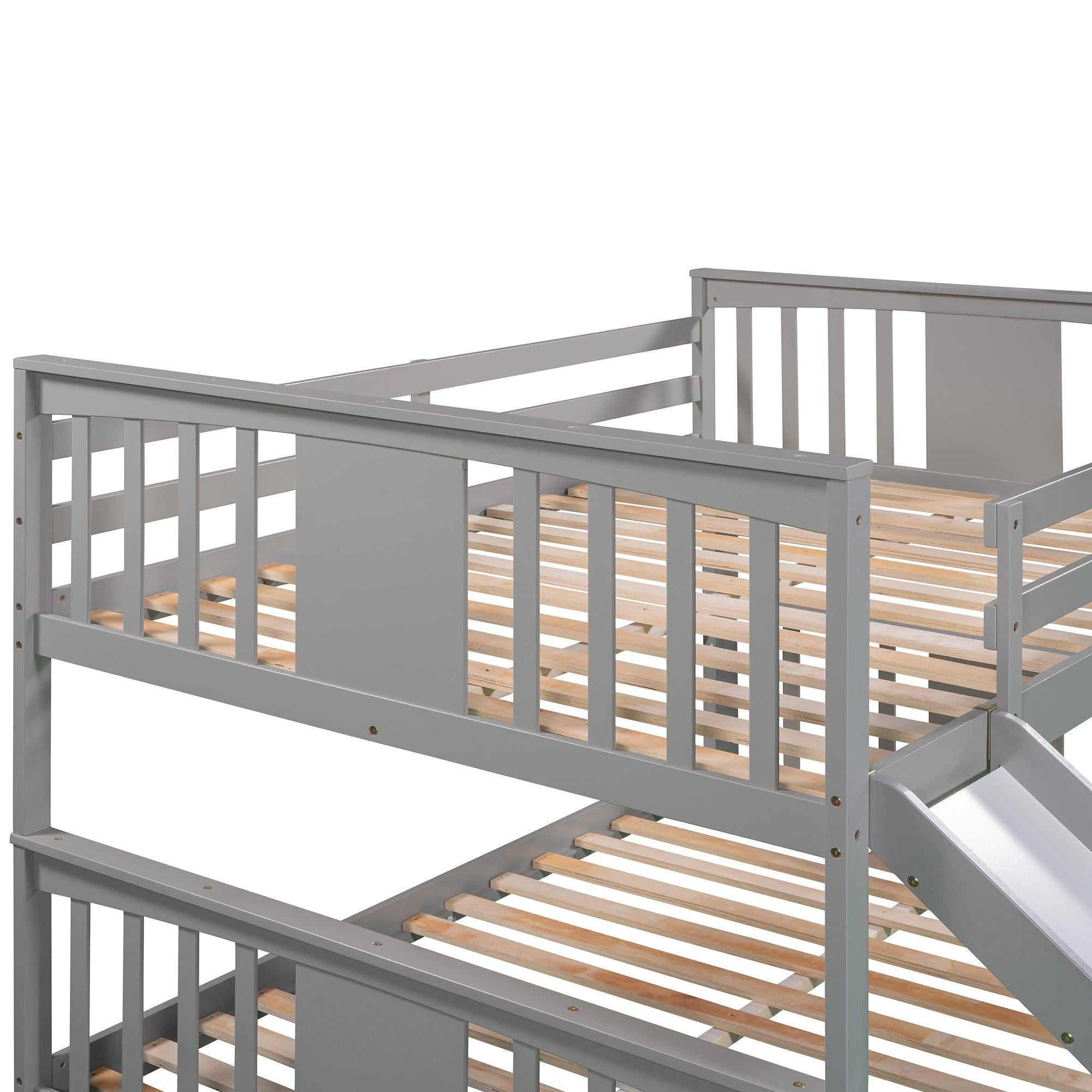 Full Over Full Bunk Bed with Ladder with Slide - Gray