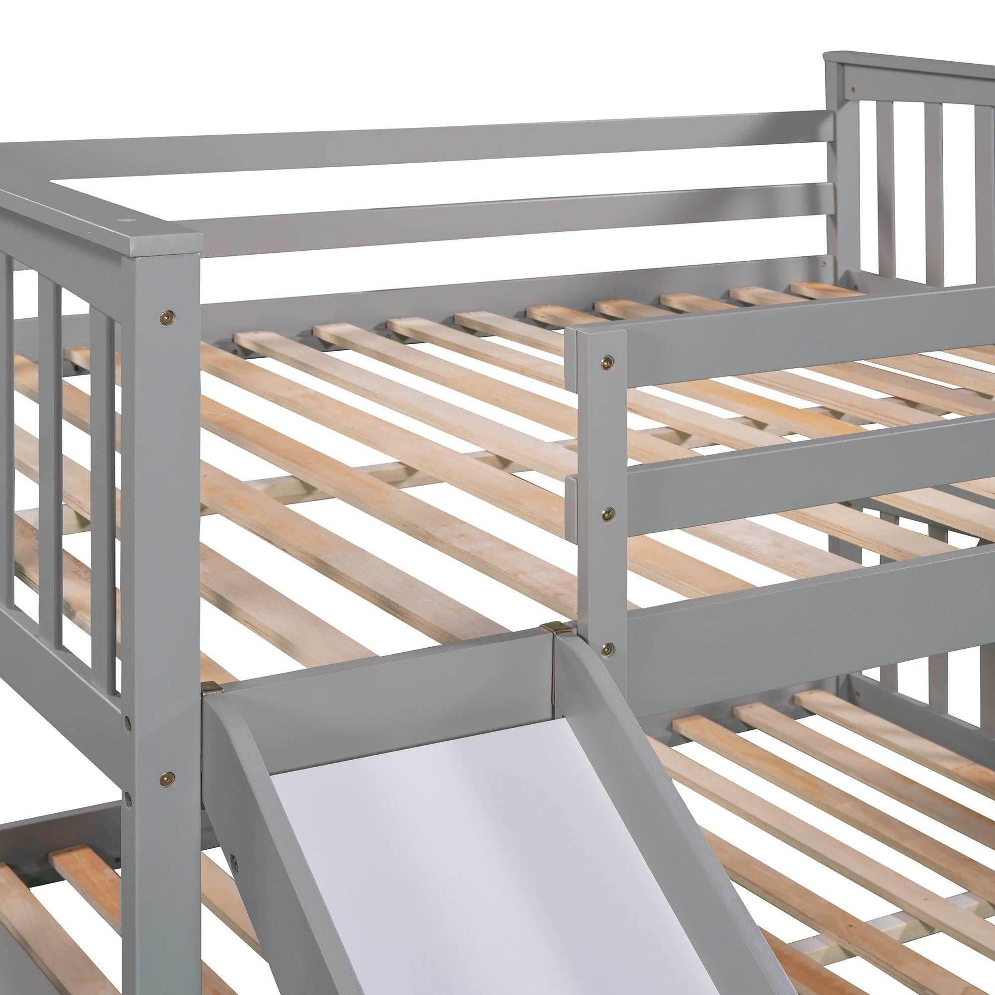 Full Over Full Bunk Bed with Ladder with Slide - Gray