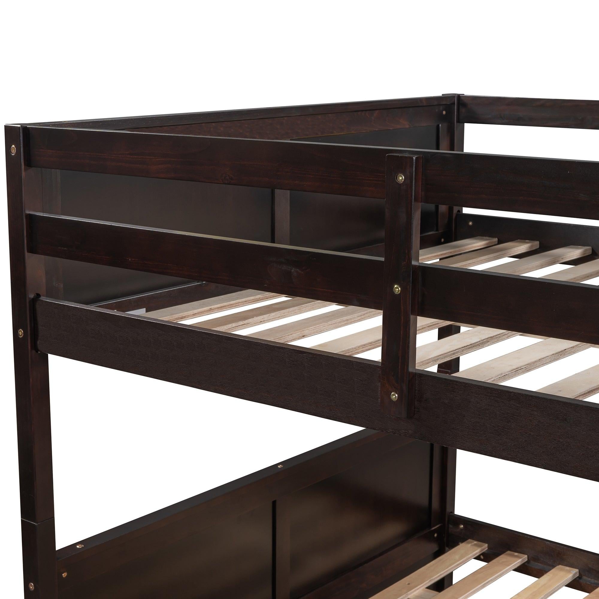 Full Over Full Bunk Bed with Twin Size Trundle, Ladder, Head and Footboard - Espresso