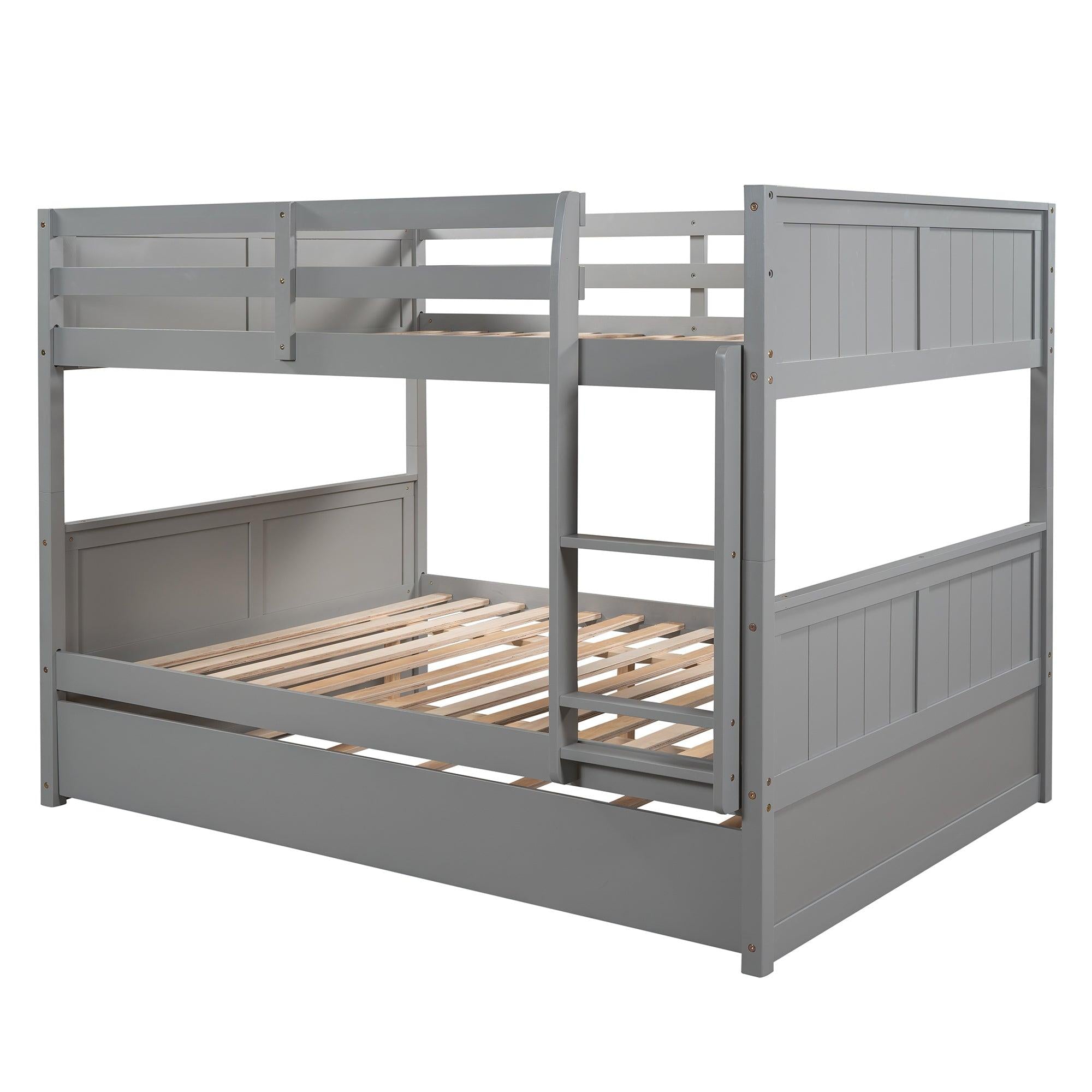 Full Over Full Bunk Bed with Twin Size Trundle - Gray