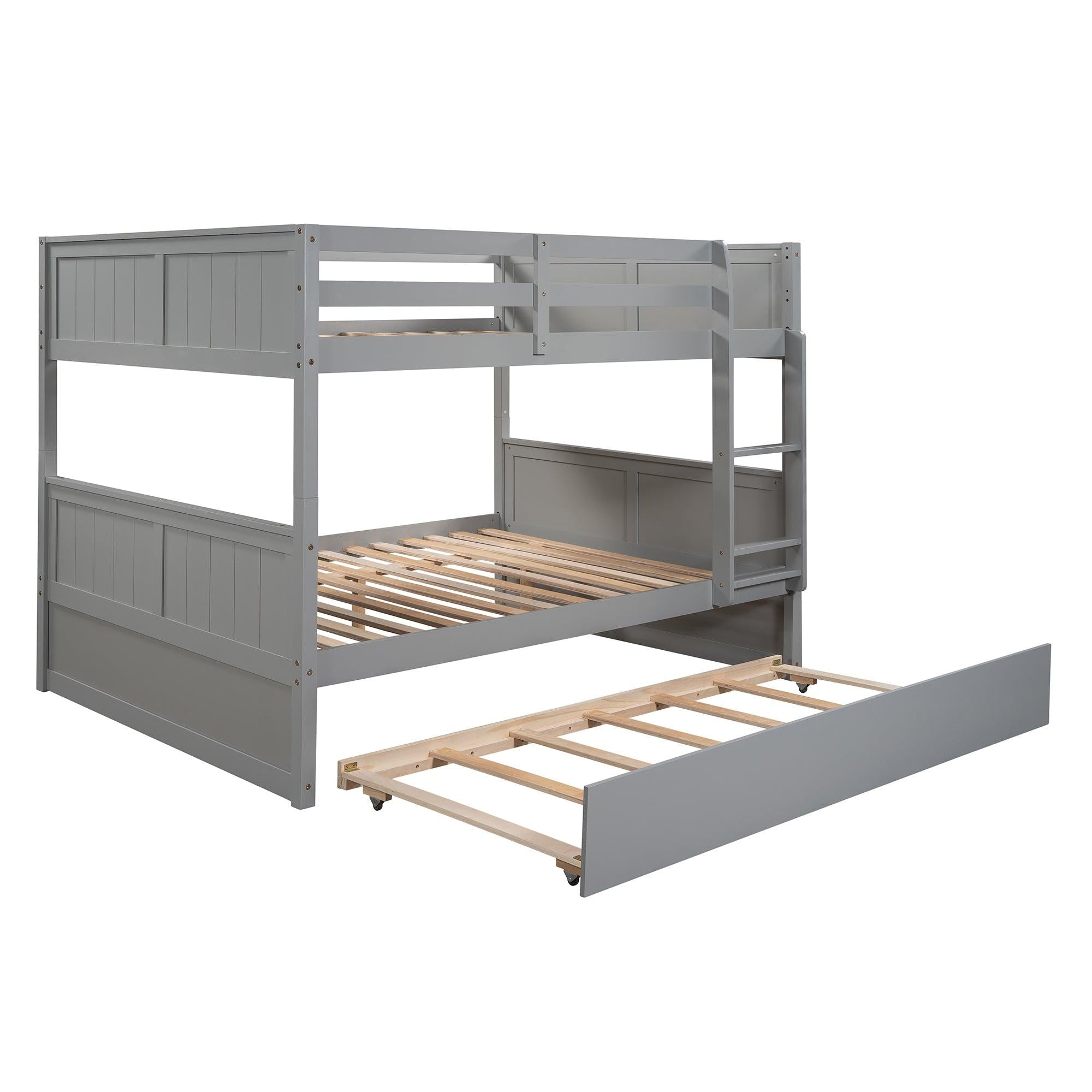 Full Over Full Bunk Bed with Twin Size Trundle - Gray