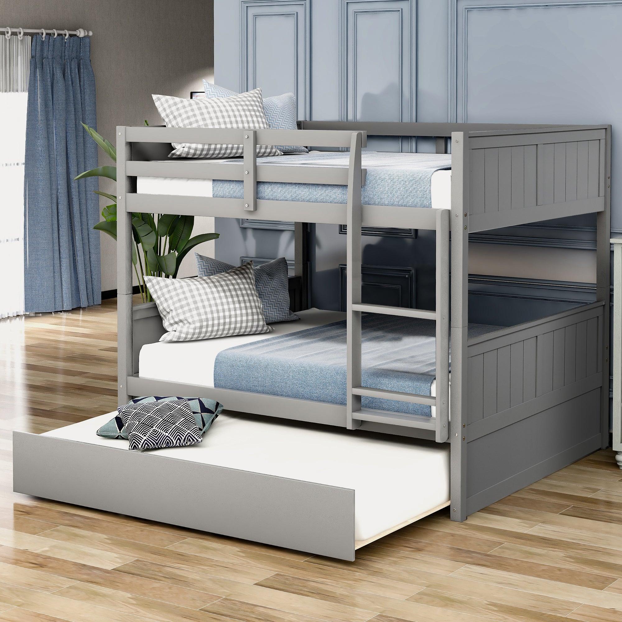 Full Over Full Bunk Bed with Twin Size Trundle - Gray image