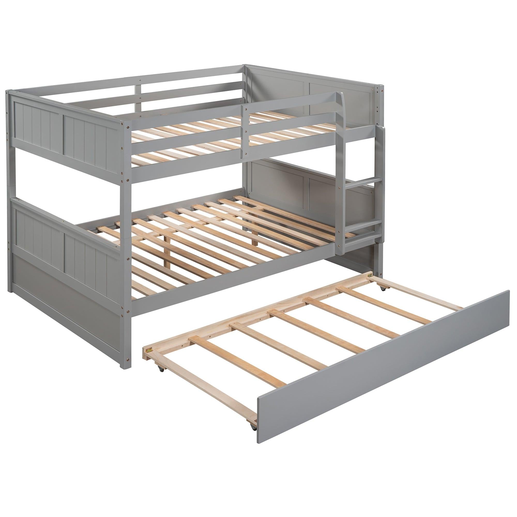 Full Over Full Bunk Bed with Twin Size Trundle - Gray