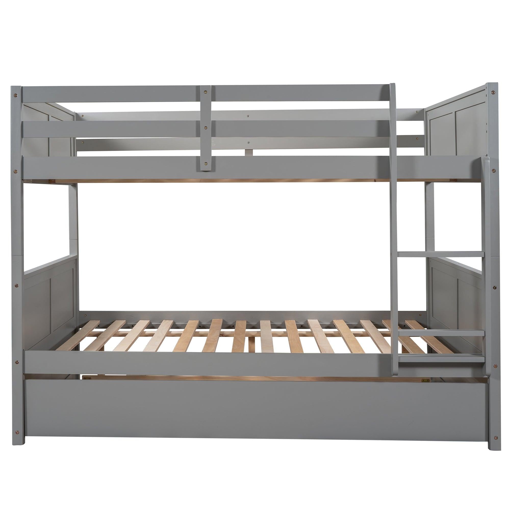 Full Over Full Bunk Bed with Twin Size Trundle - Gray