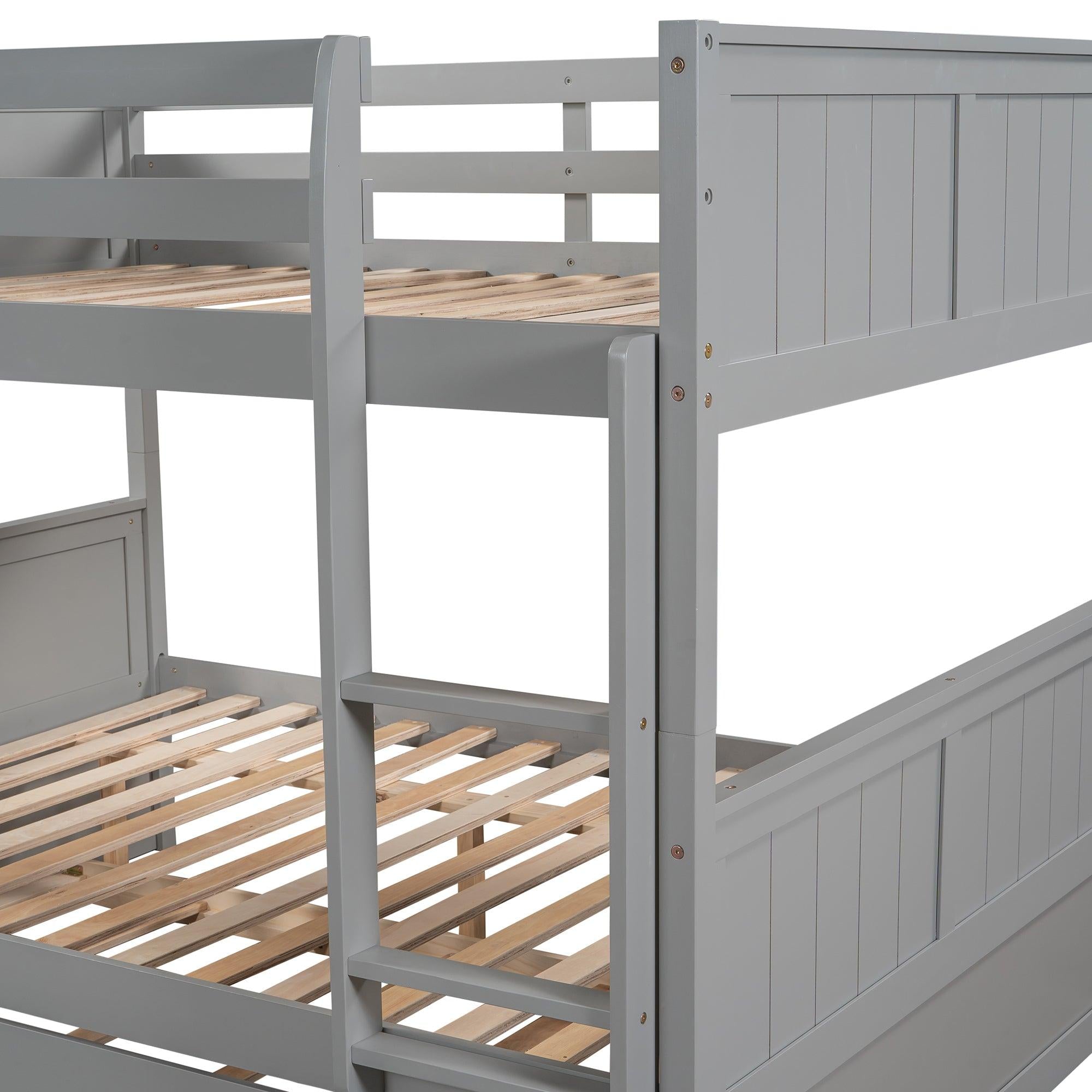 Full Over Full Bunk Bed with Twin Size Trundle - Gray