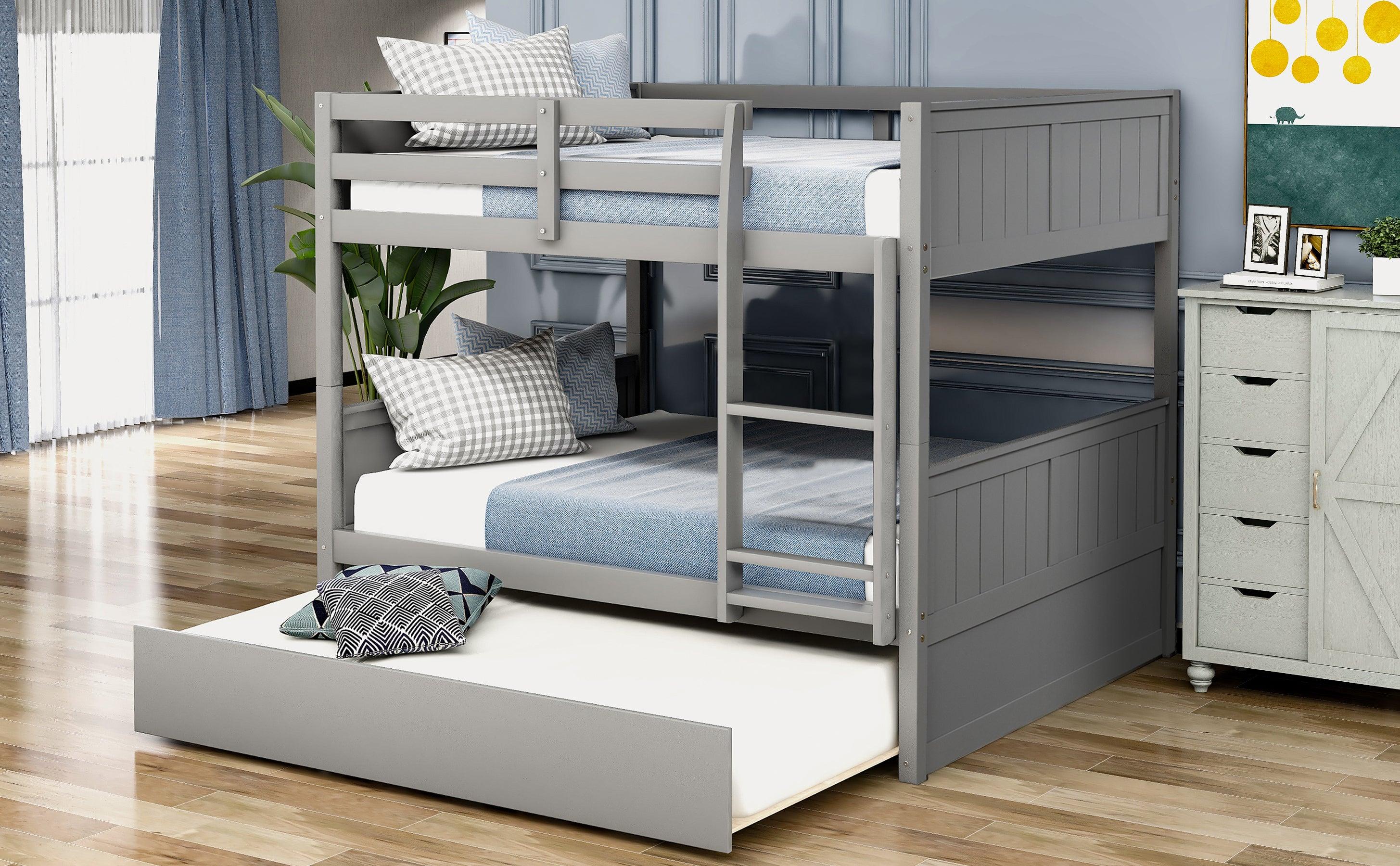 Full Over Full Bunk Bed with Twin Size Trundle - Gray