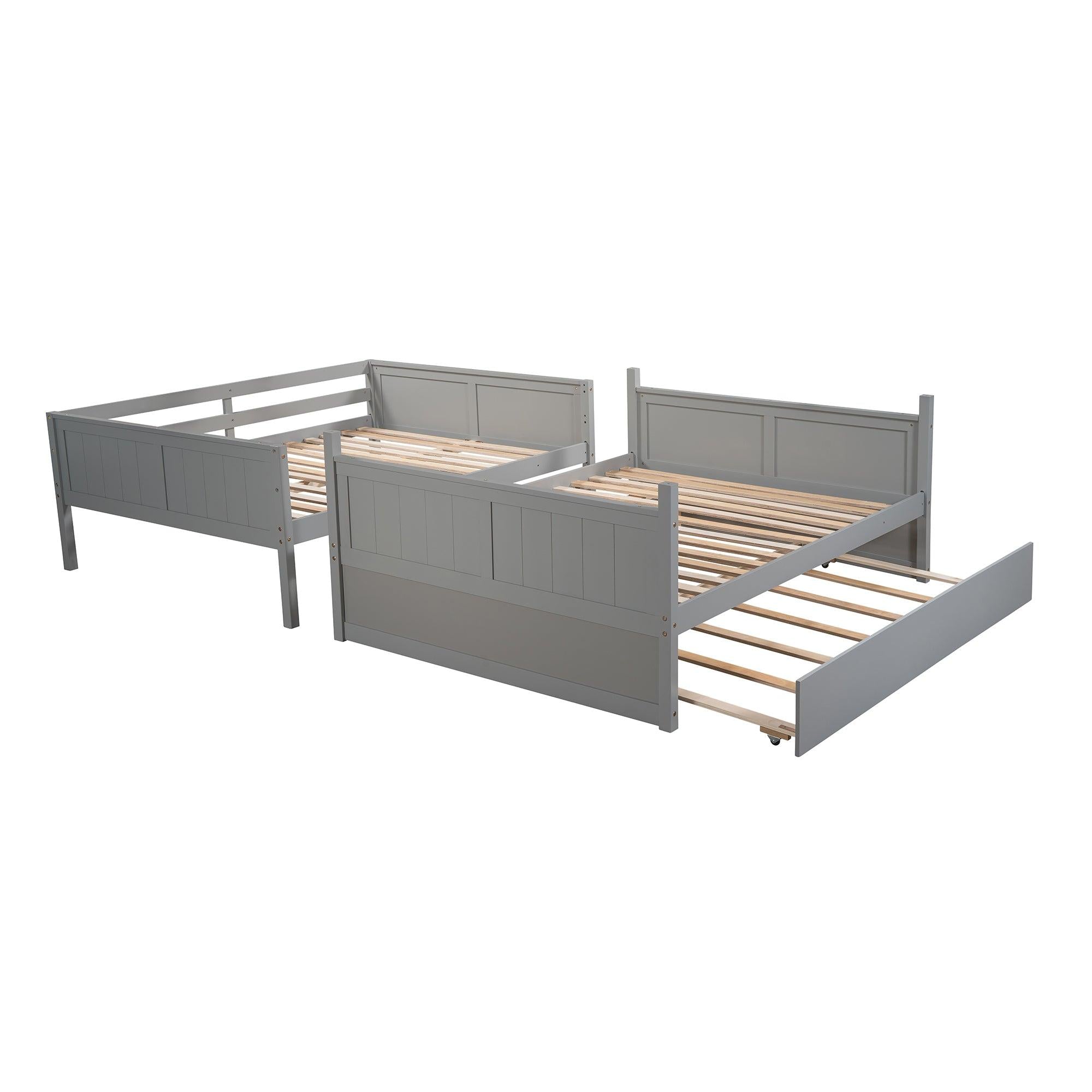 Full Over Full Bunk Bed with Twin Size Trundle - Gray