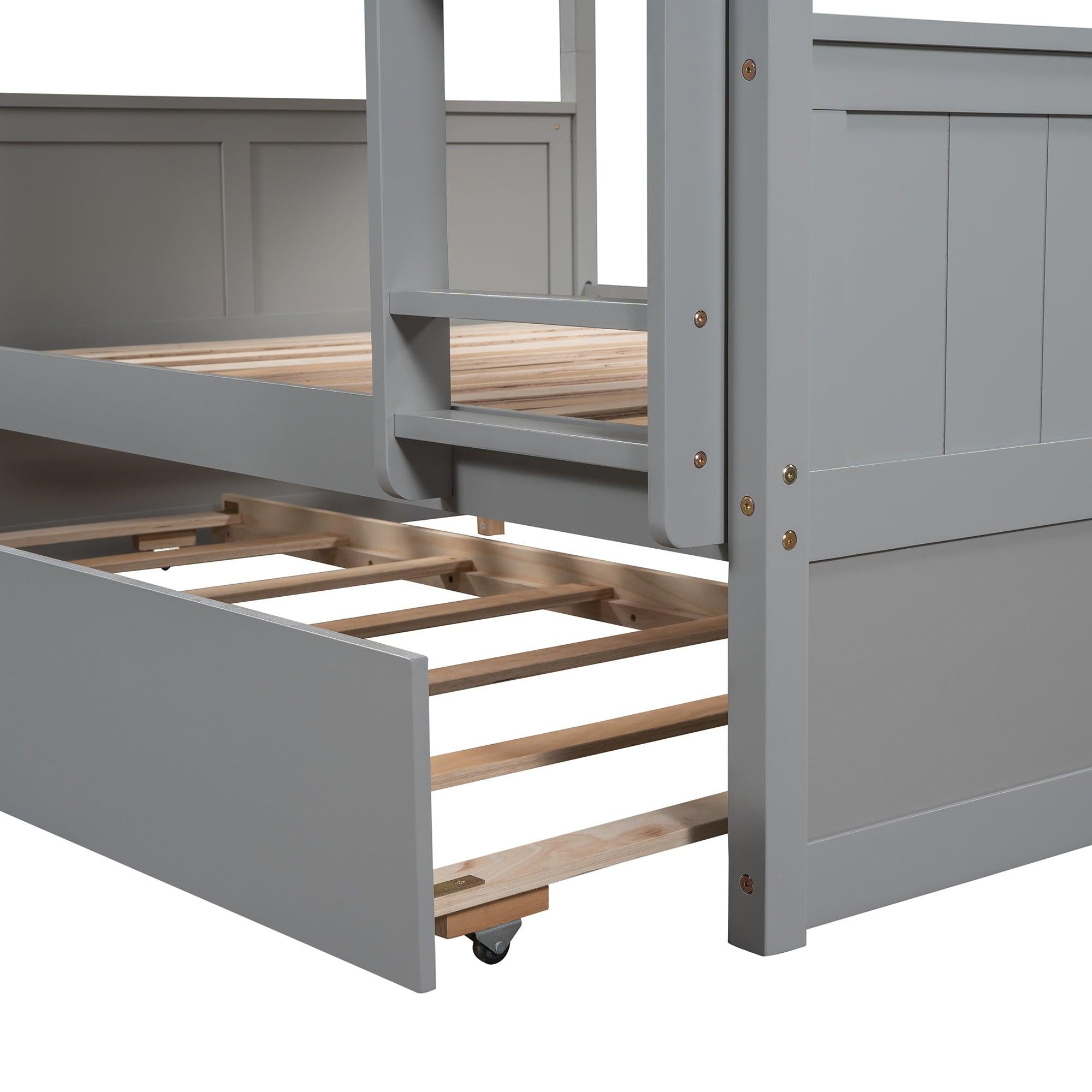 Full Over Full Bunk Bed with Twin Size Trundle - Gray