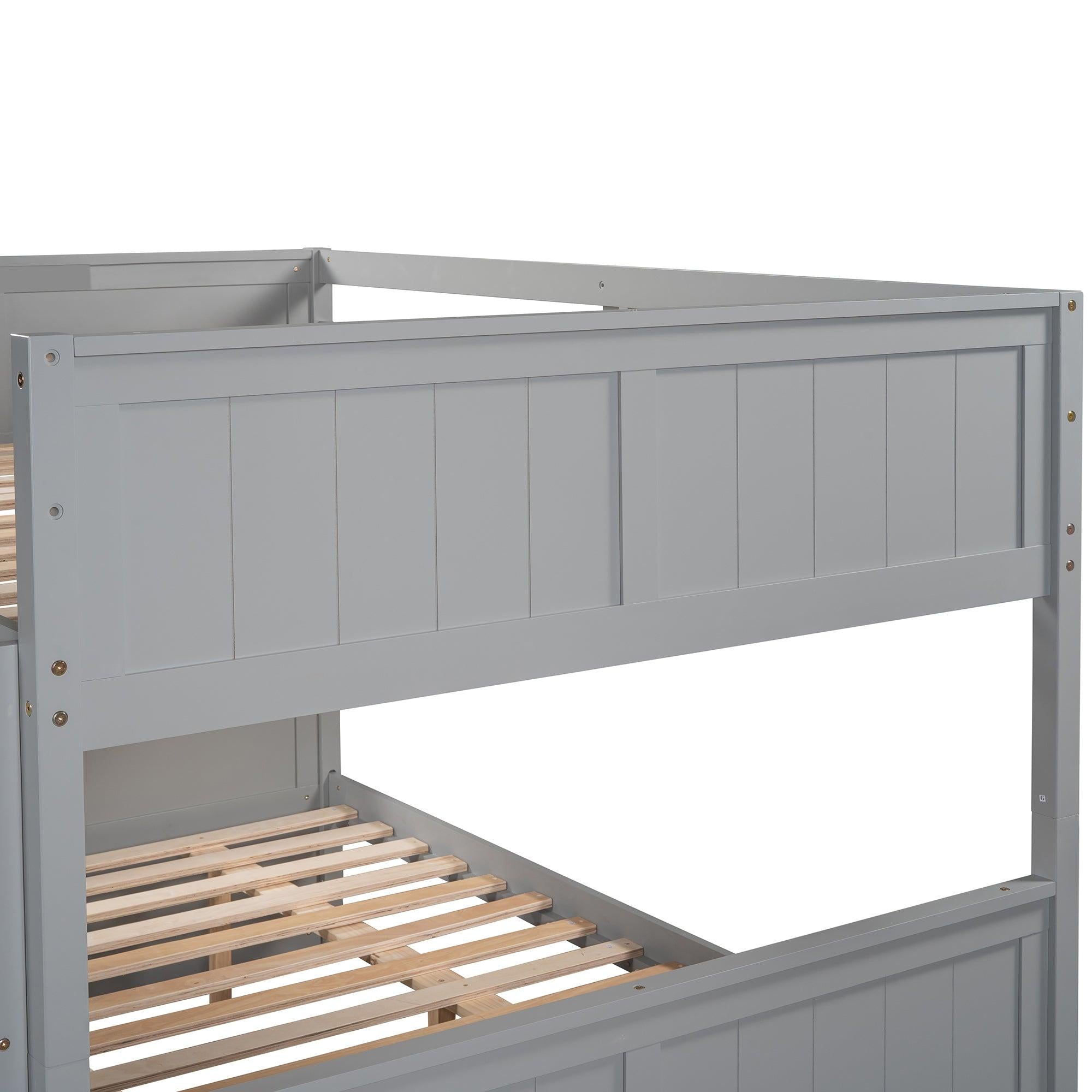 Full Over Full Bunk Bed with Twin Size Trundle - Gray