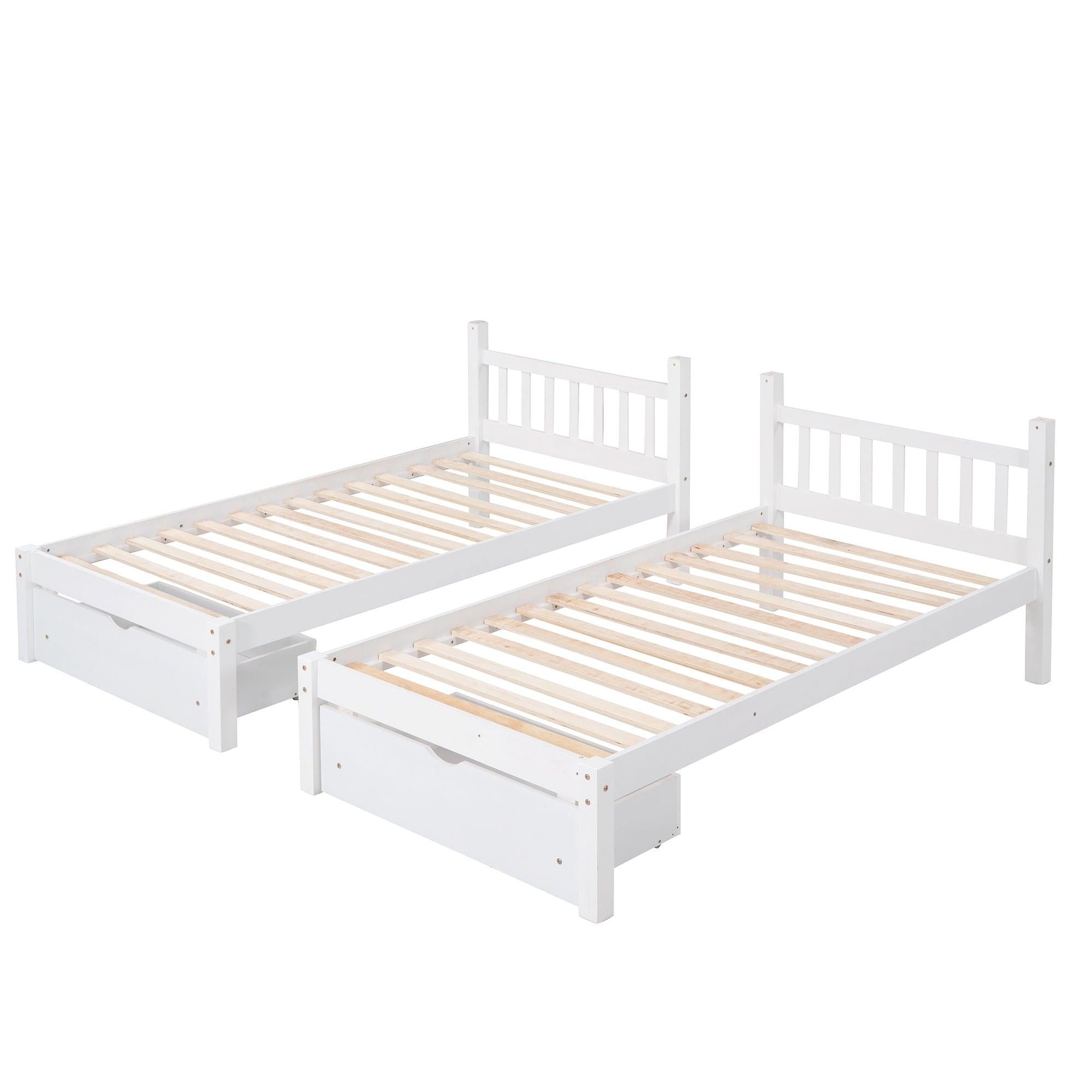 Full Over Twin and  Twin Bunk Bed with Drawers and Guardrails - White