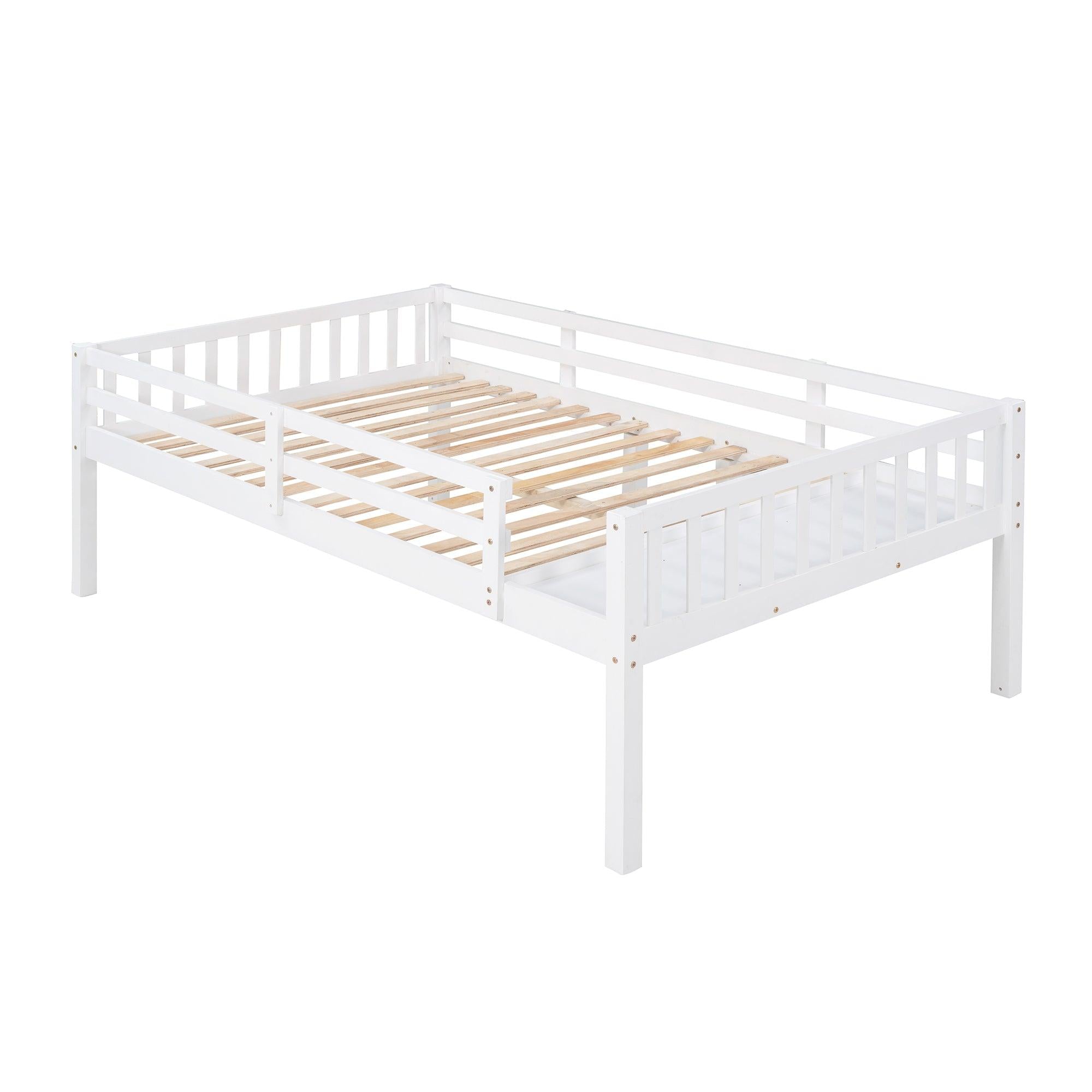 Full Over Twin and  Twin Bunk Bed with Drawers and Guardrails - White