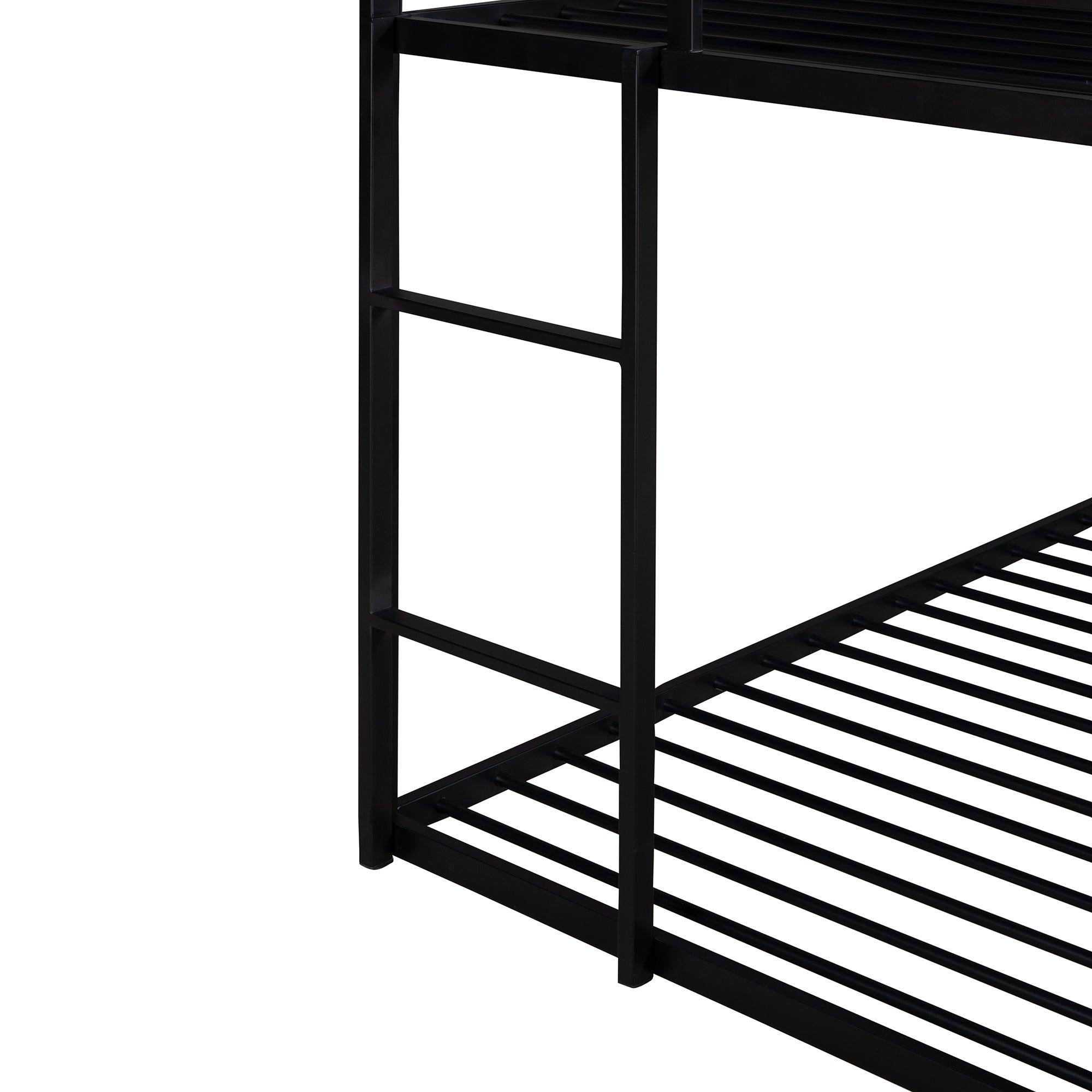 Twin over Twin Metal House Shaped Bunk Beds with Built-in Ladder - Black