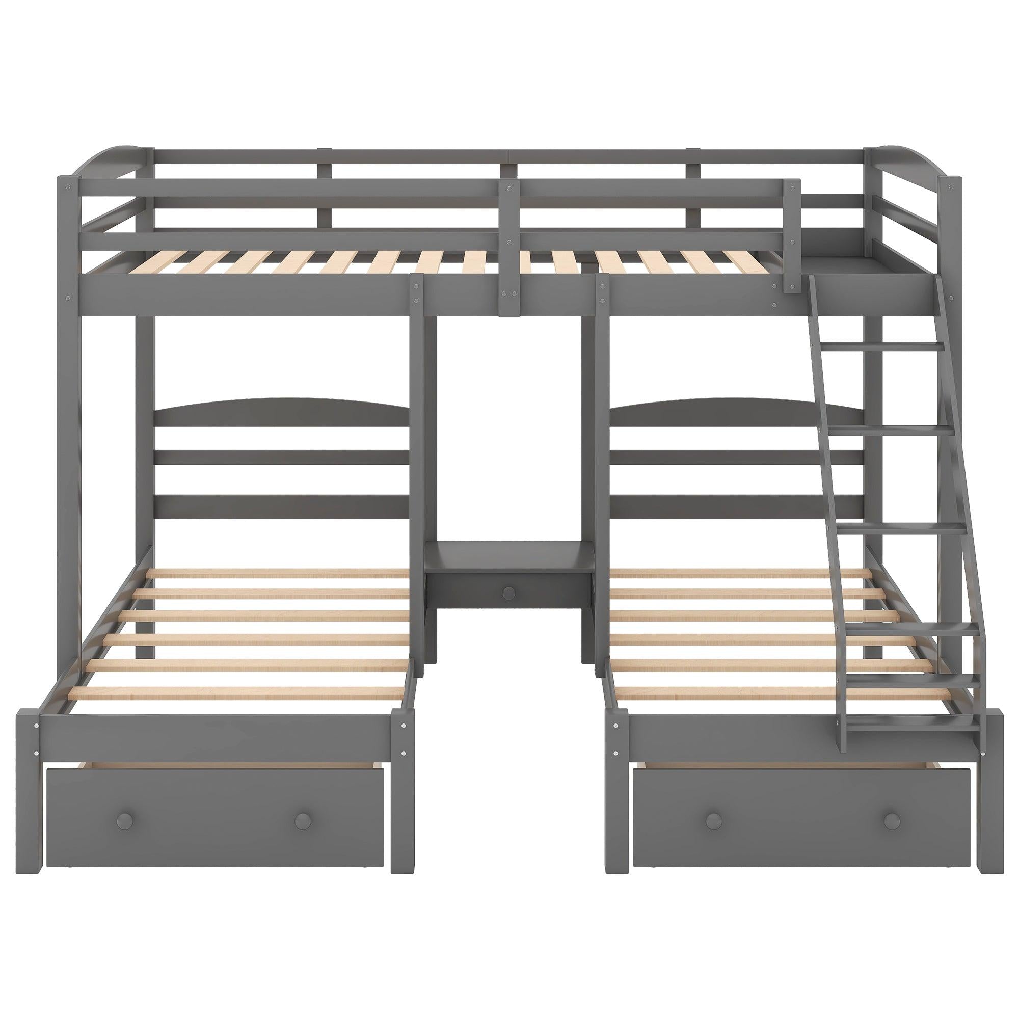 Full over Twin and Twin Bunk Bed with Drawers - Gray