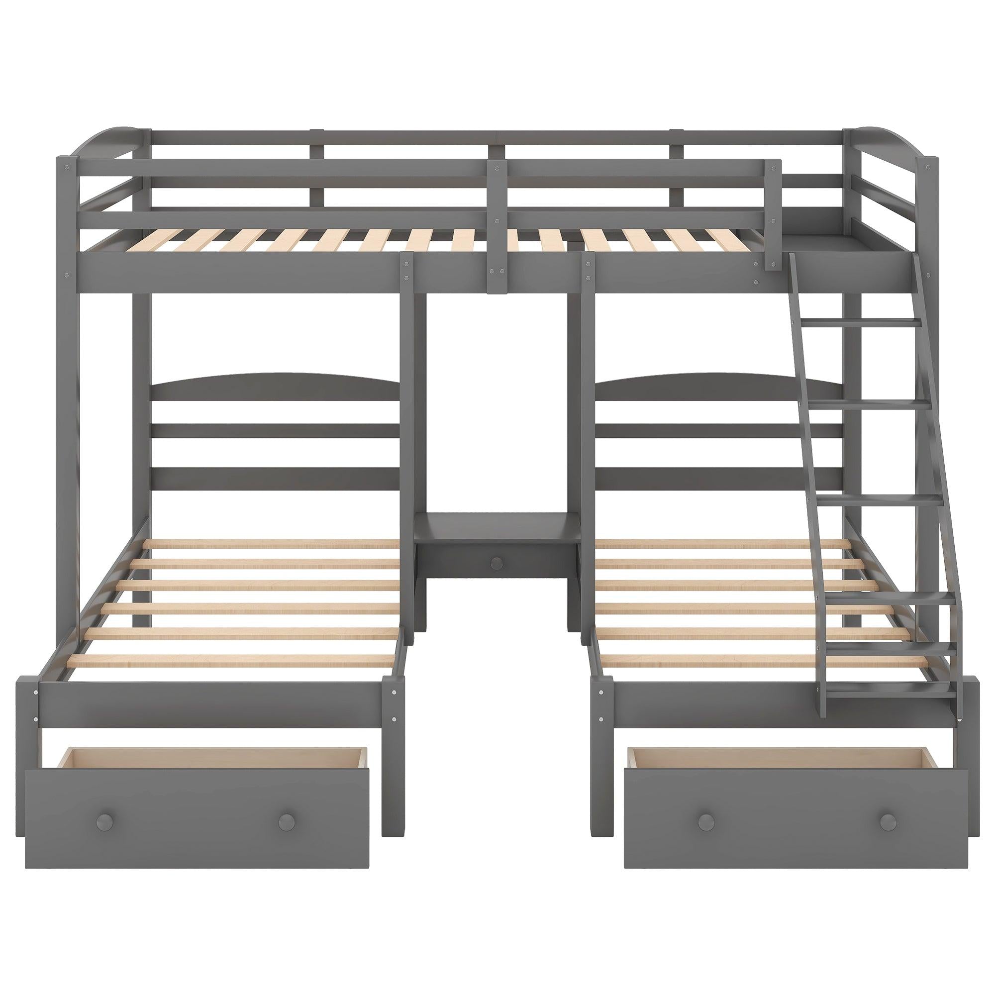 Full over Twin and Twin Bunk Bed with Drawers - Gray