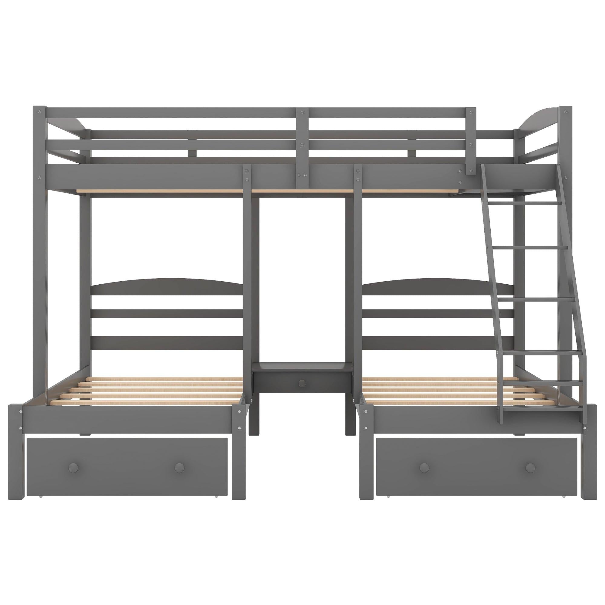 Full over Twin and Twin Bunk Bed with Drawers - Gray