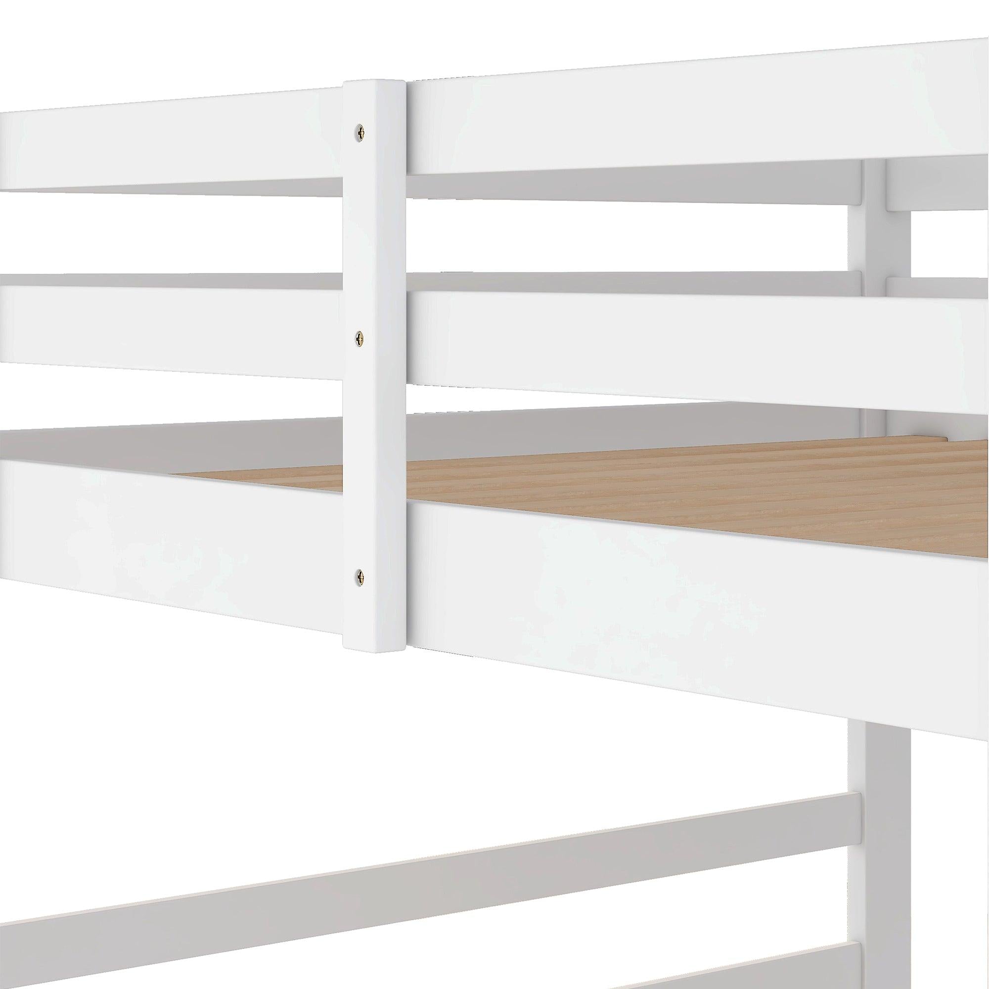 Full Over Full Low Bunk Bed with Ladder - White