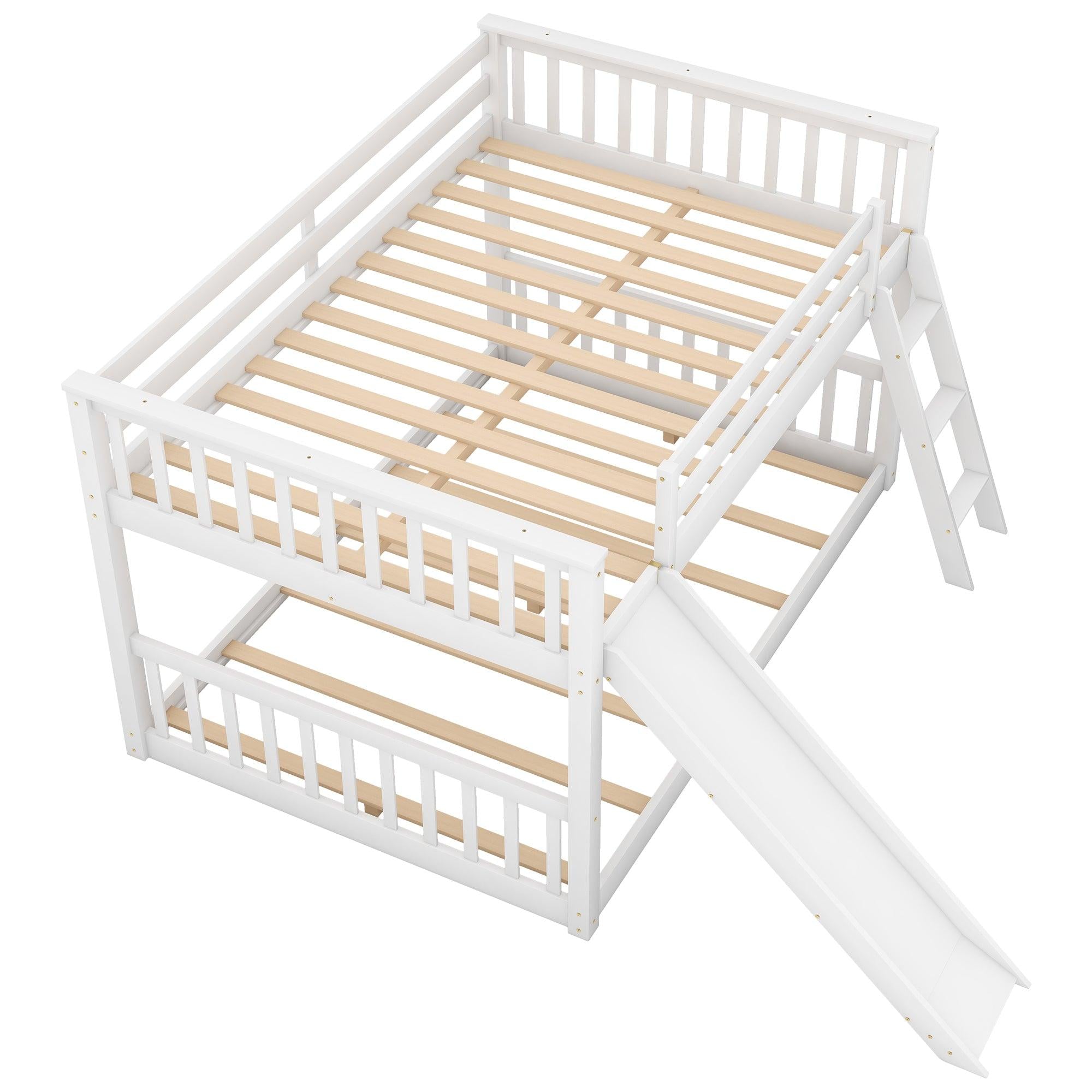 Full over Full Bunk Bed with Slide and Ladder - White