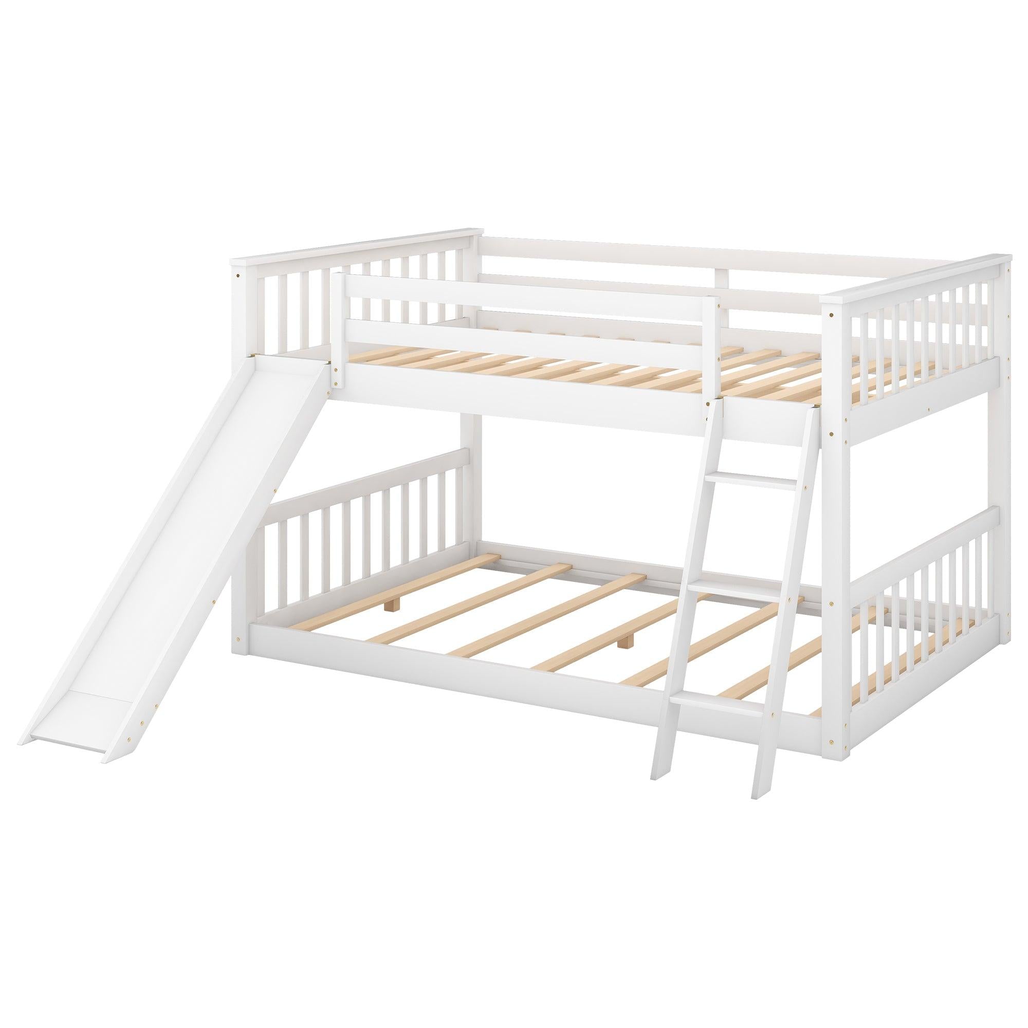 Full over Full Bunk Bed with Slide and Ladder - White