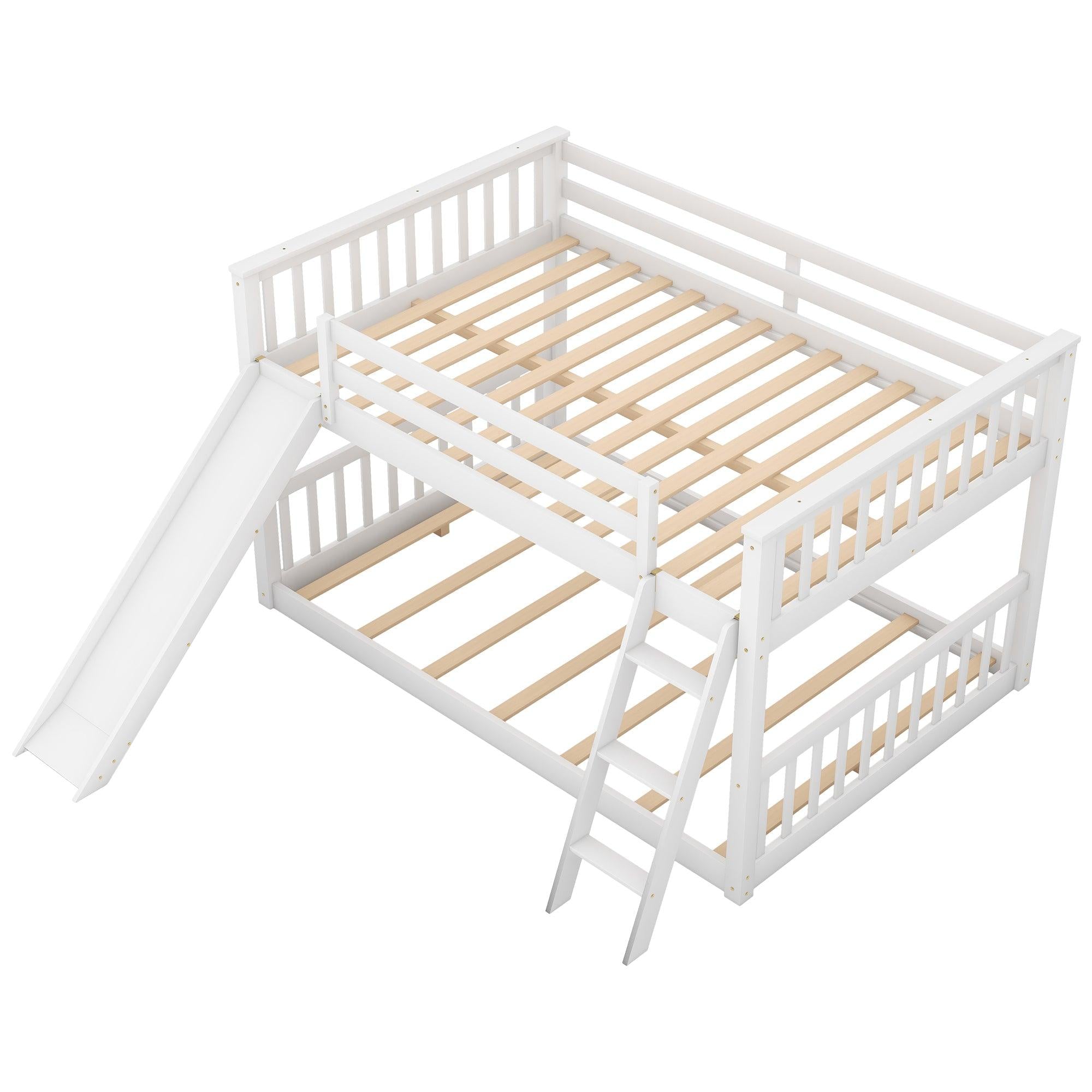 Full over Full Bunk Bed with Slide and Ladder - White