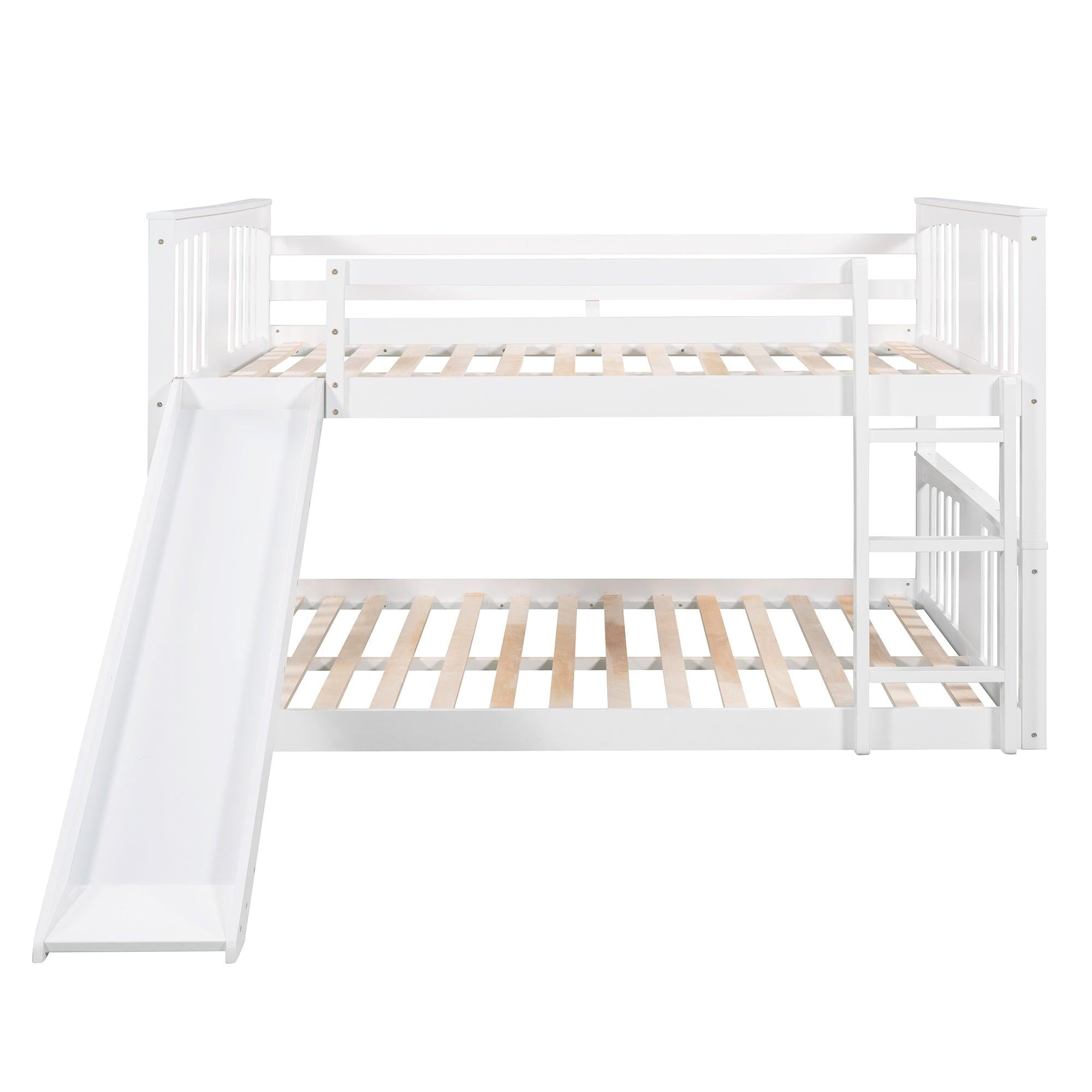 Full Over Full Bunk Bed with Ladder with Slide - White