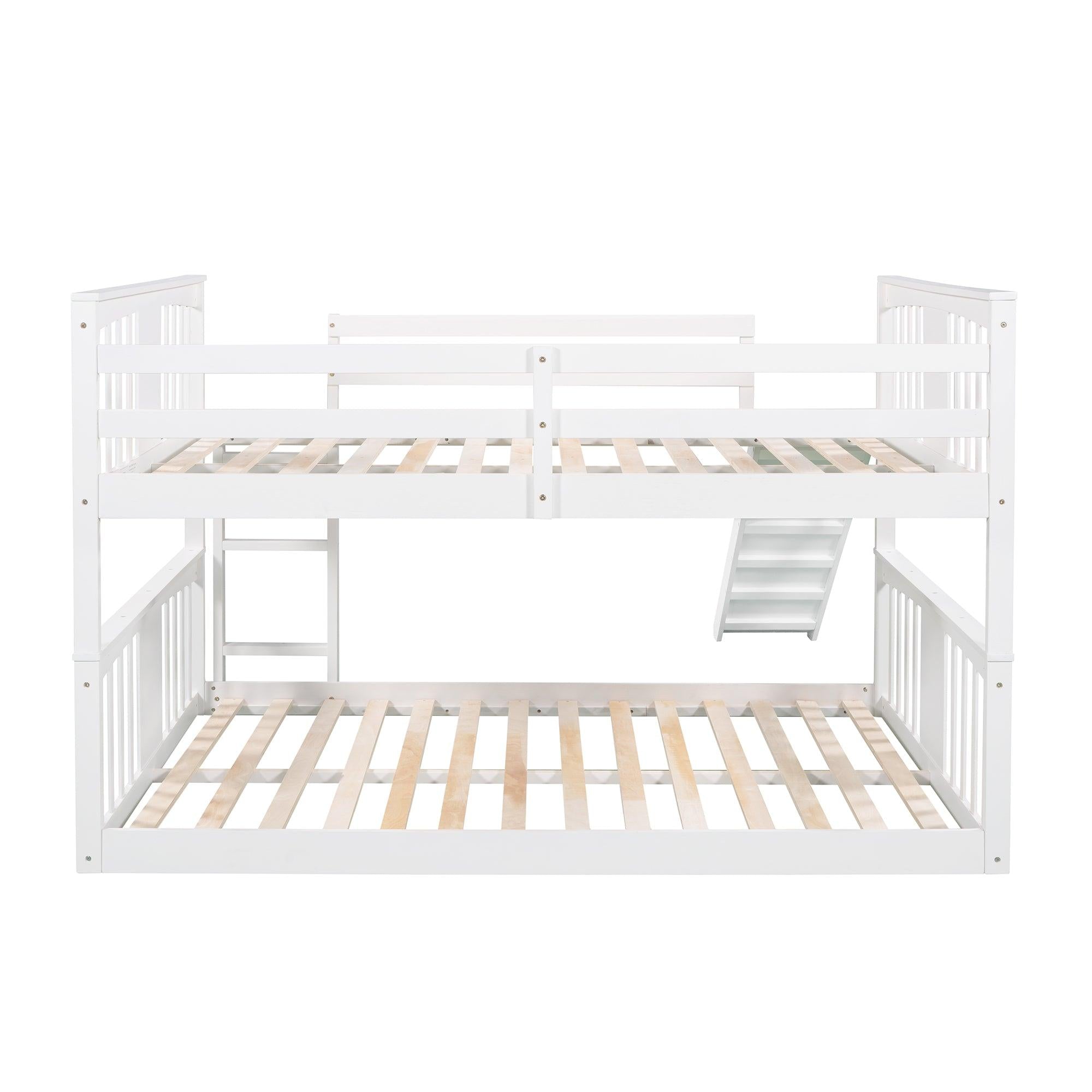 Full Over Full Bunk Bed with Ladder with Slide - White